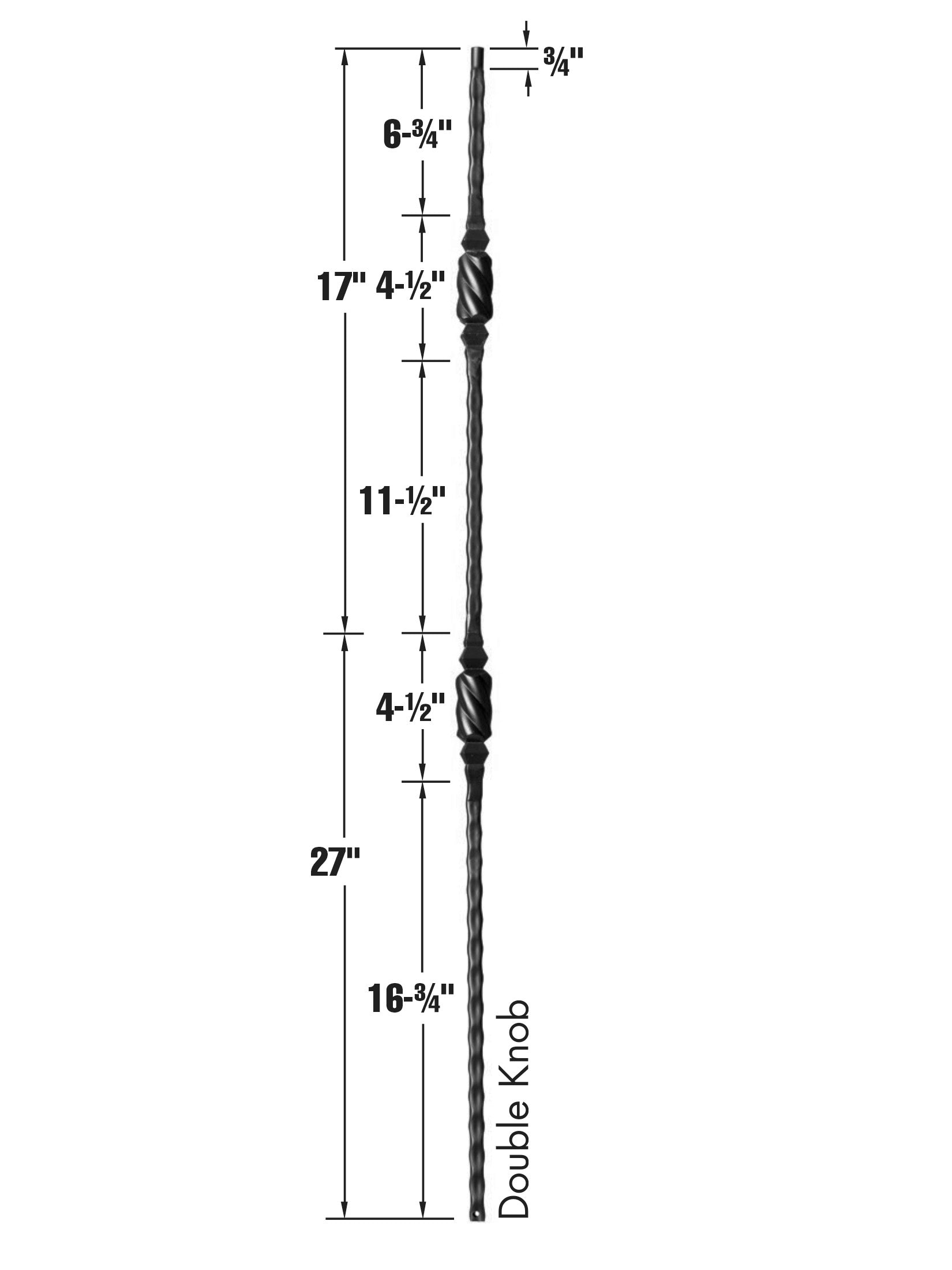 Iron Baluster 9046 - 9/16" Hammered Face - Double Knob