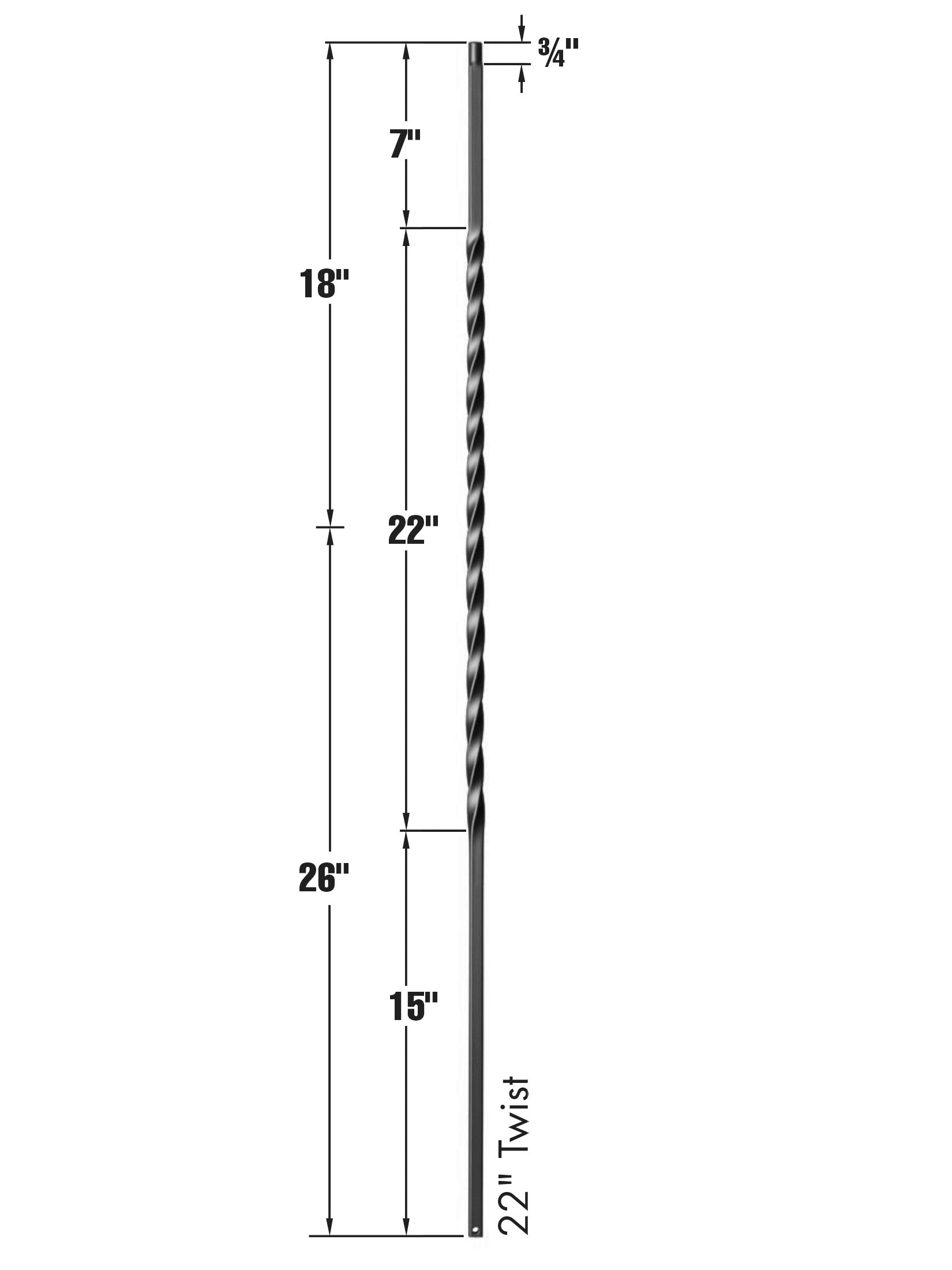 Iron Baluster 9080 - 1/2" Square - 22" Twist