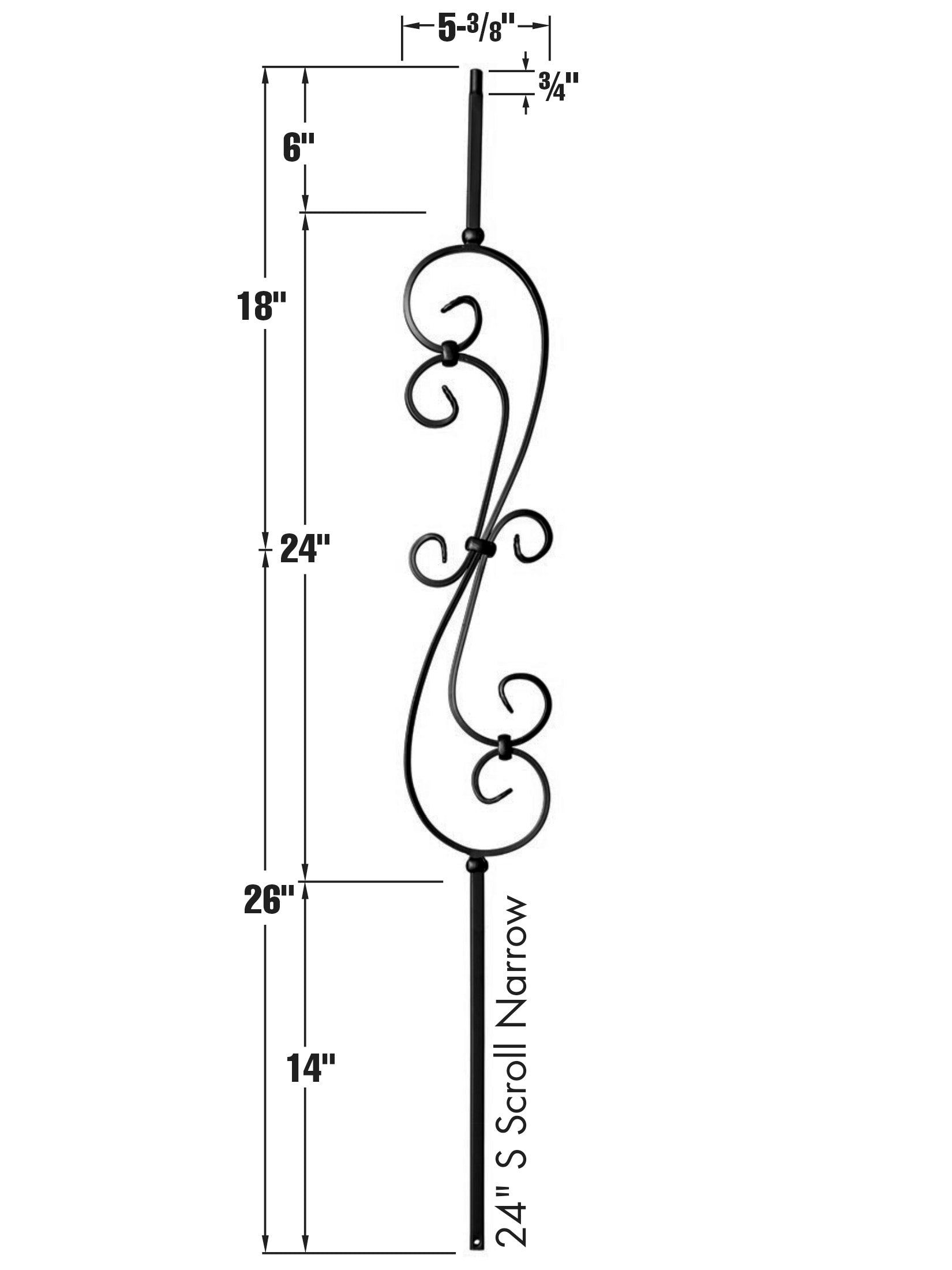 Iron Baluster 9081 - 1/2" Square - S Scroll Narrow