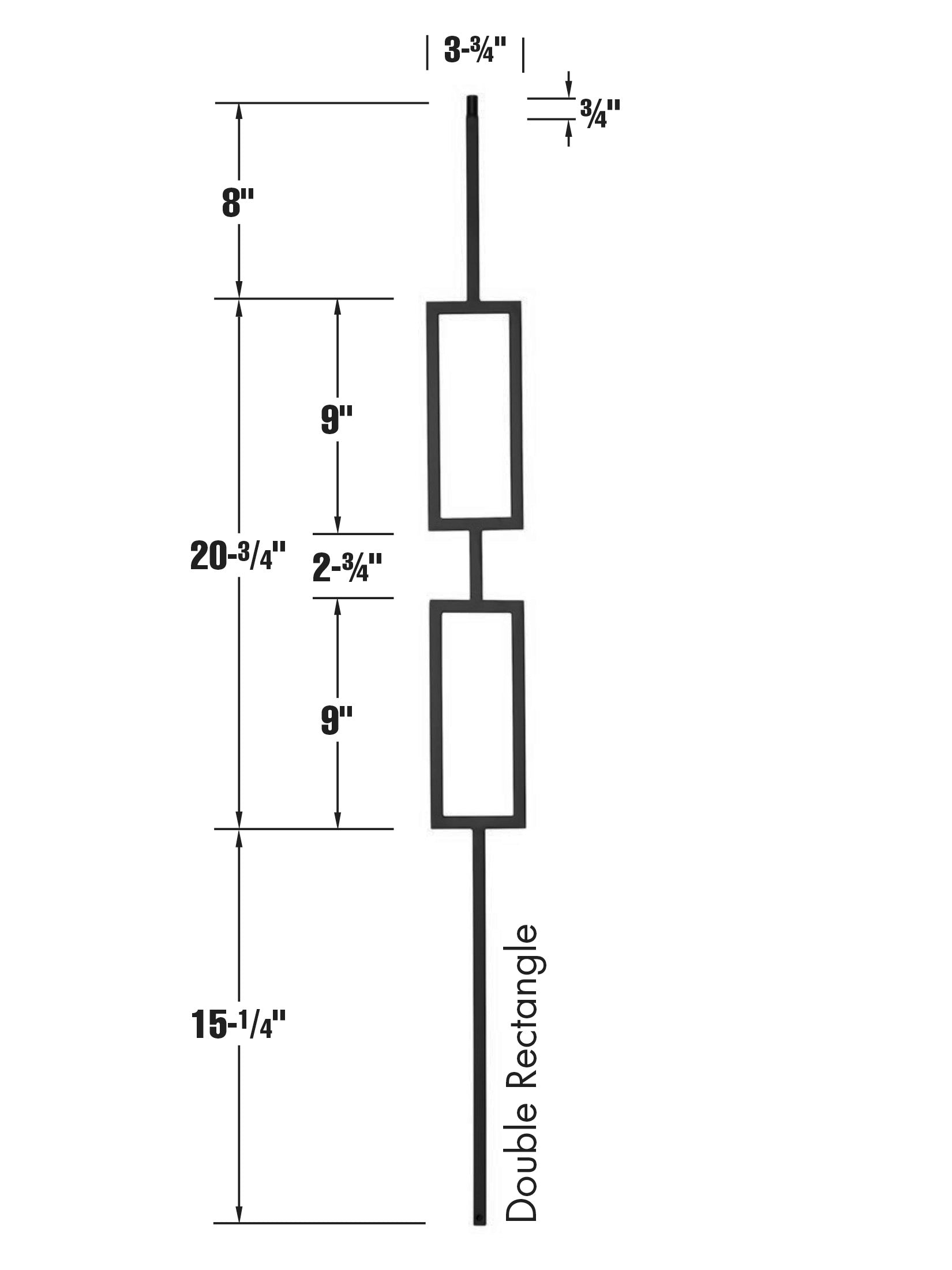 Iron Baluster 9091 - 1/2" Square - Double Rectangle