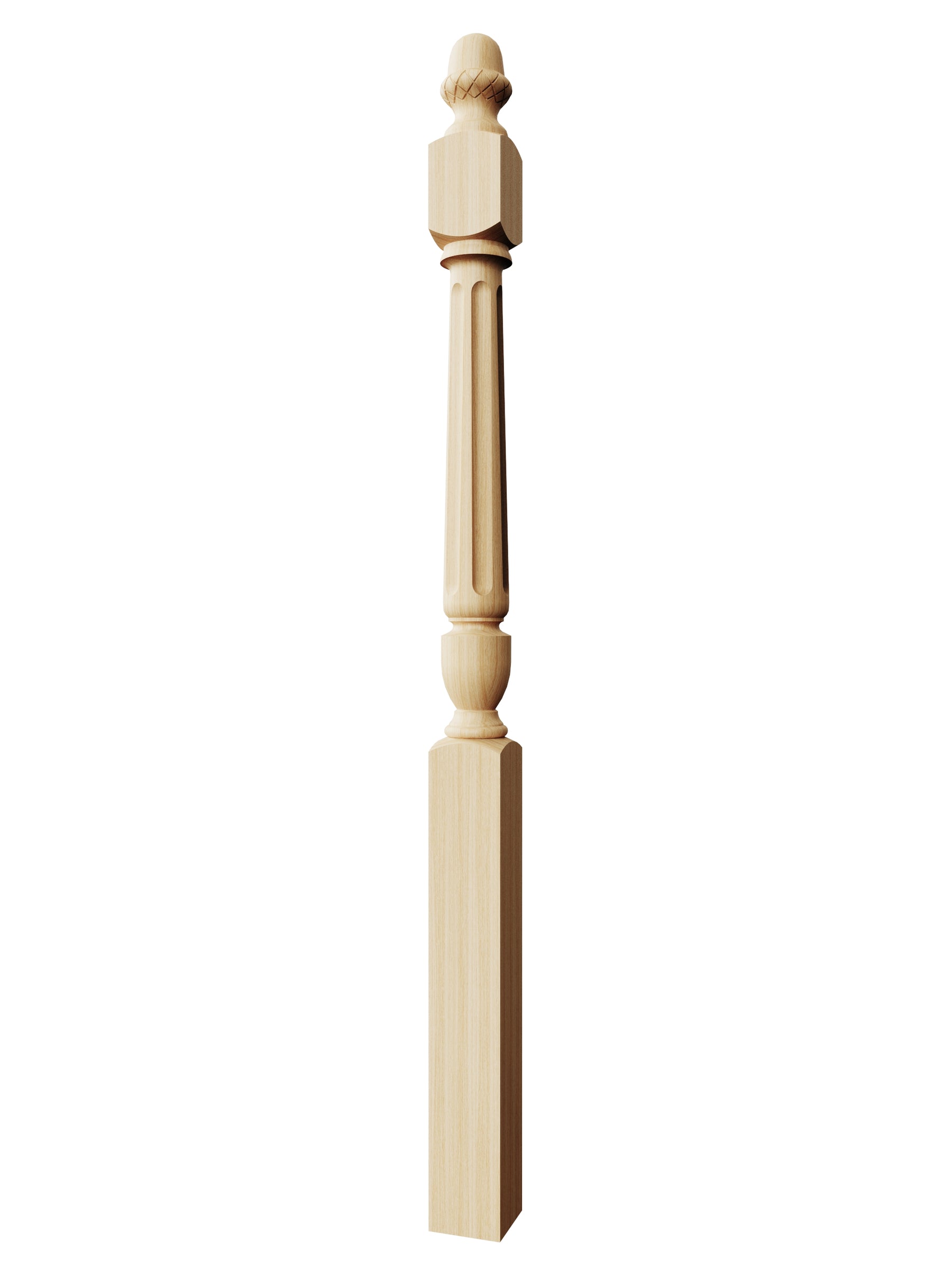 Stockbridge 3010F-AT Series Acorn Top Newel Post - Fluted (3-1/2")