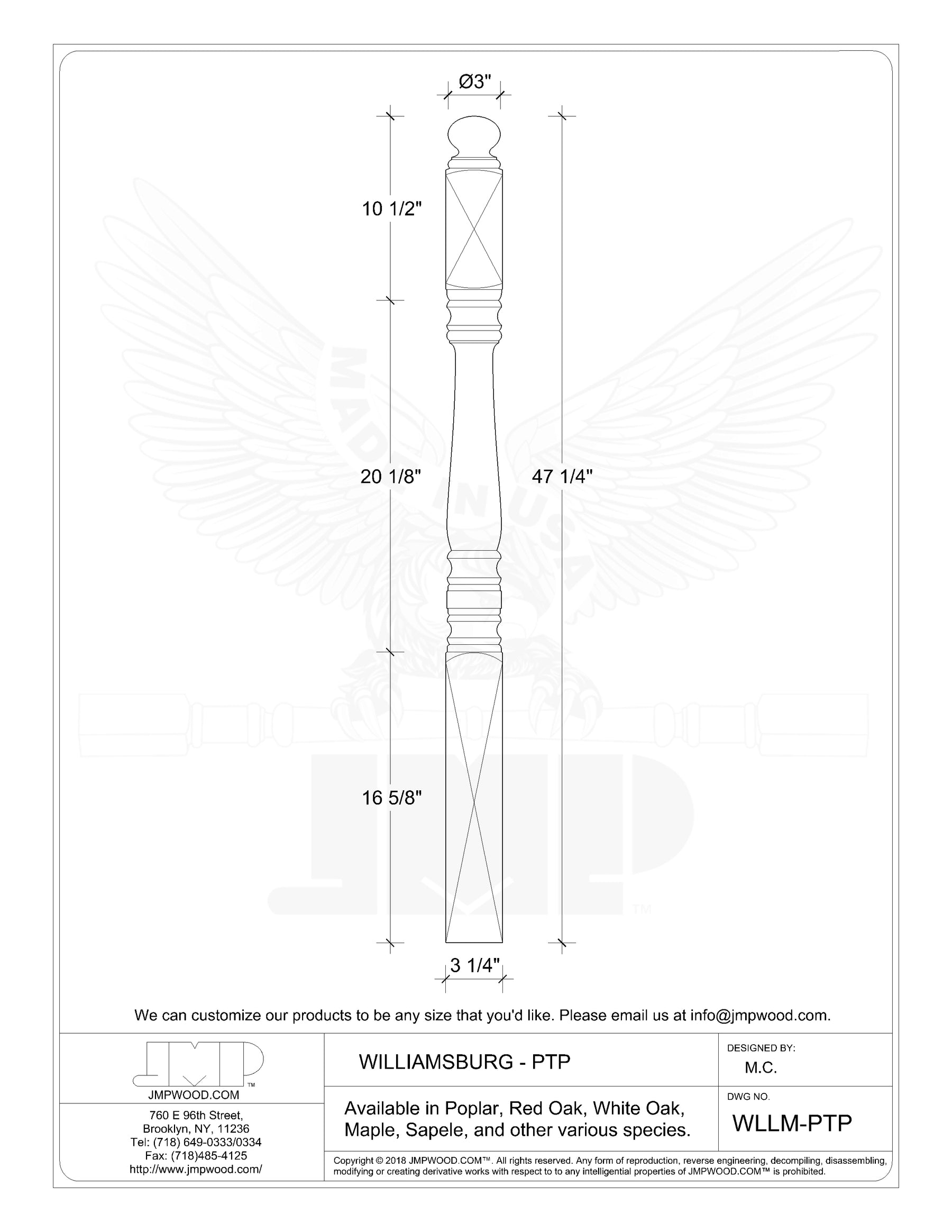 Williamsburg Post to Post Newel