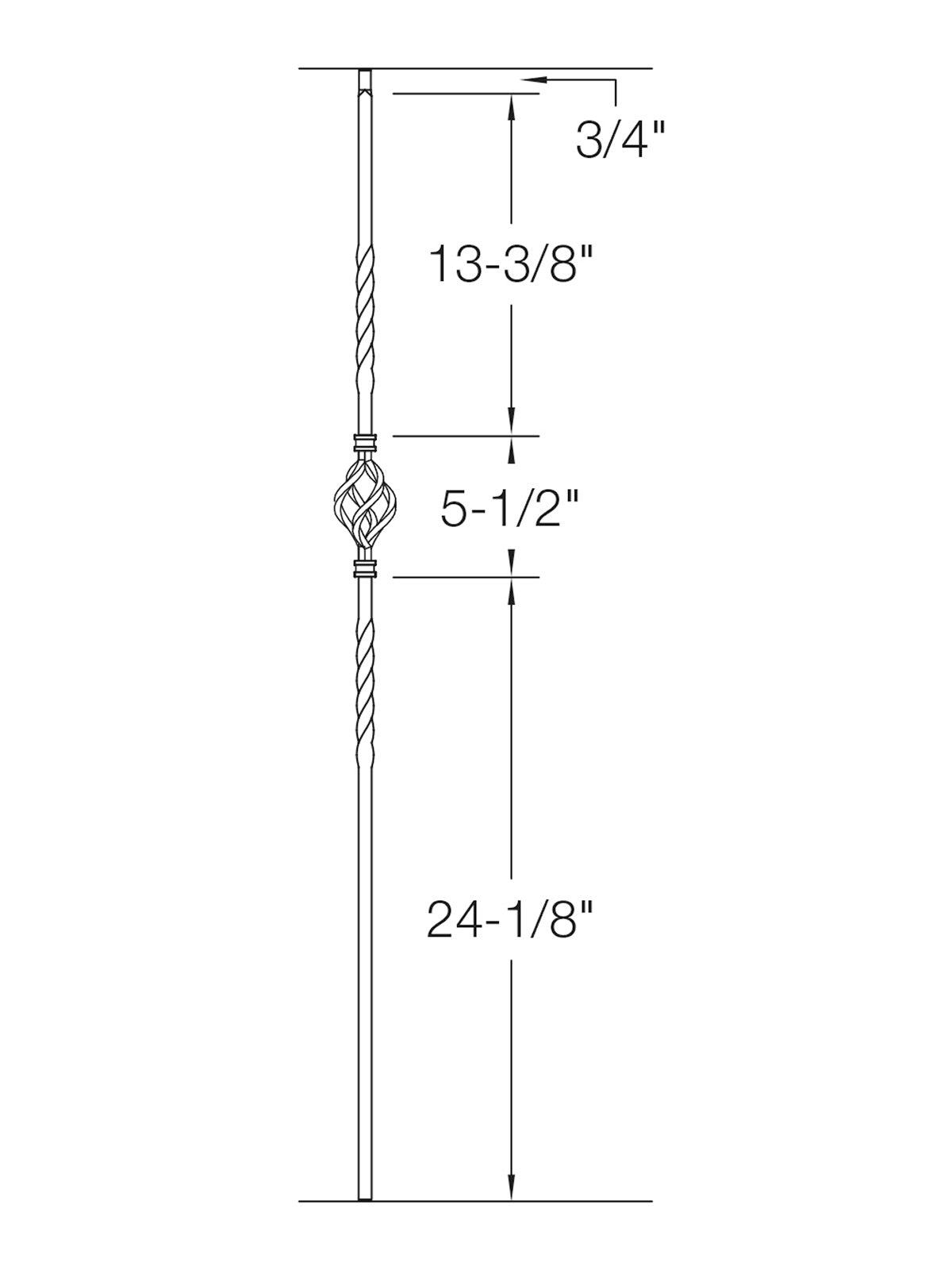 Iron Baluster 2G04 - 5/8" Square - Single Basket