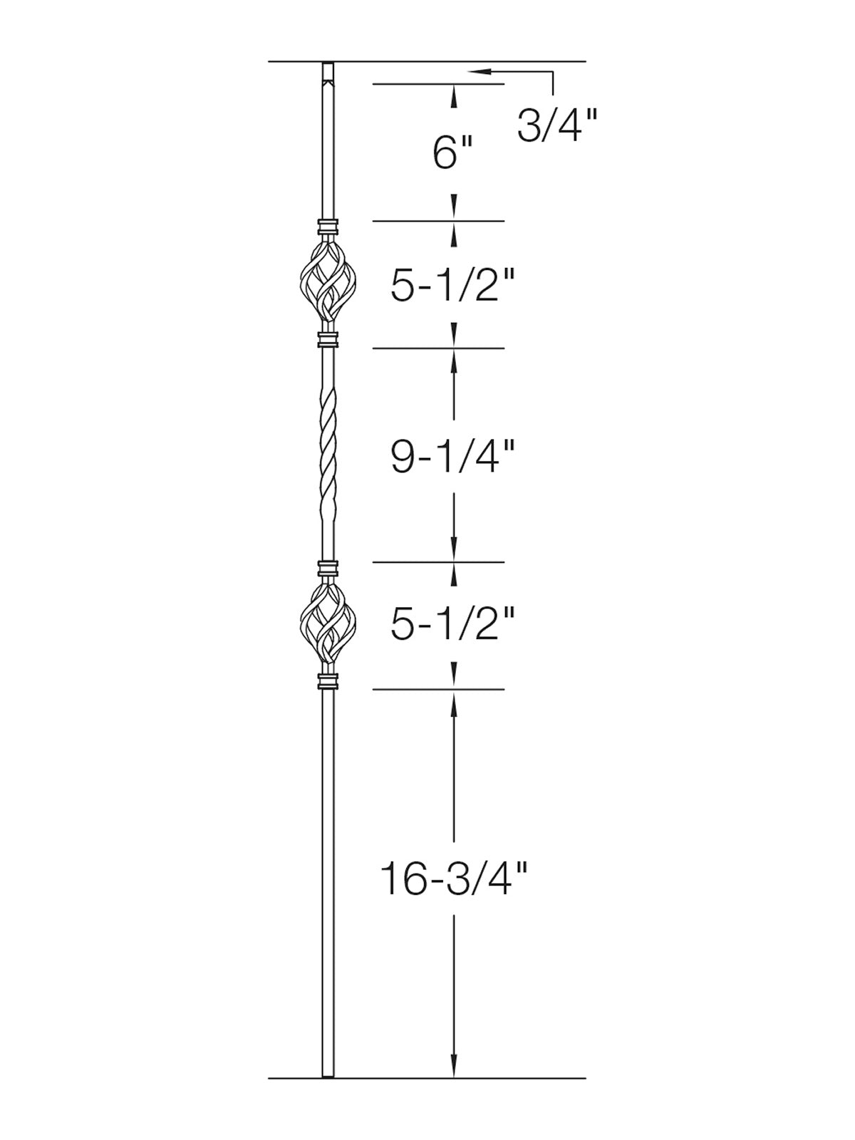 Iron Baluster 2G05 - 5/8" Square - Double Basket