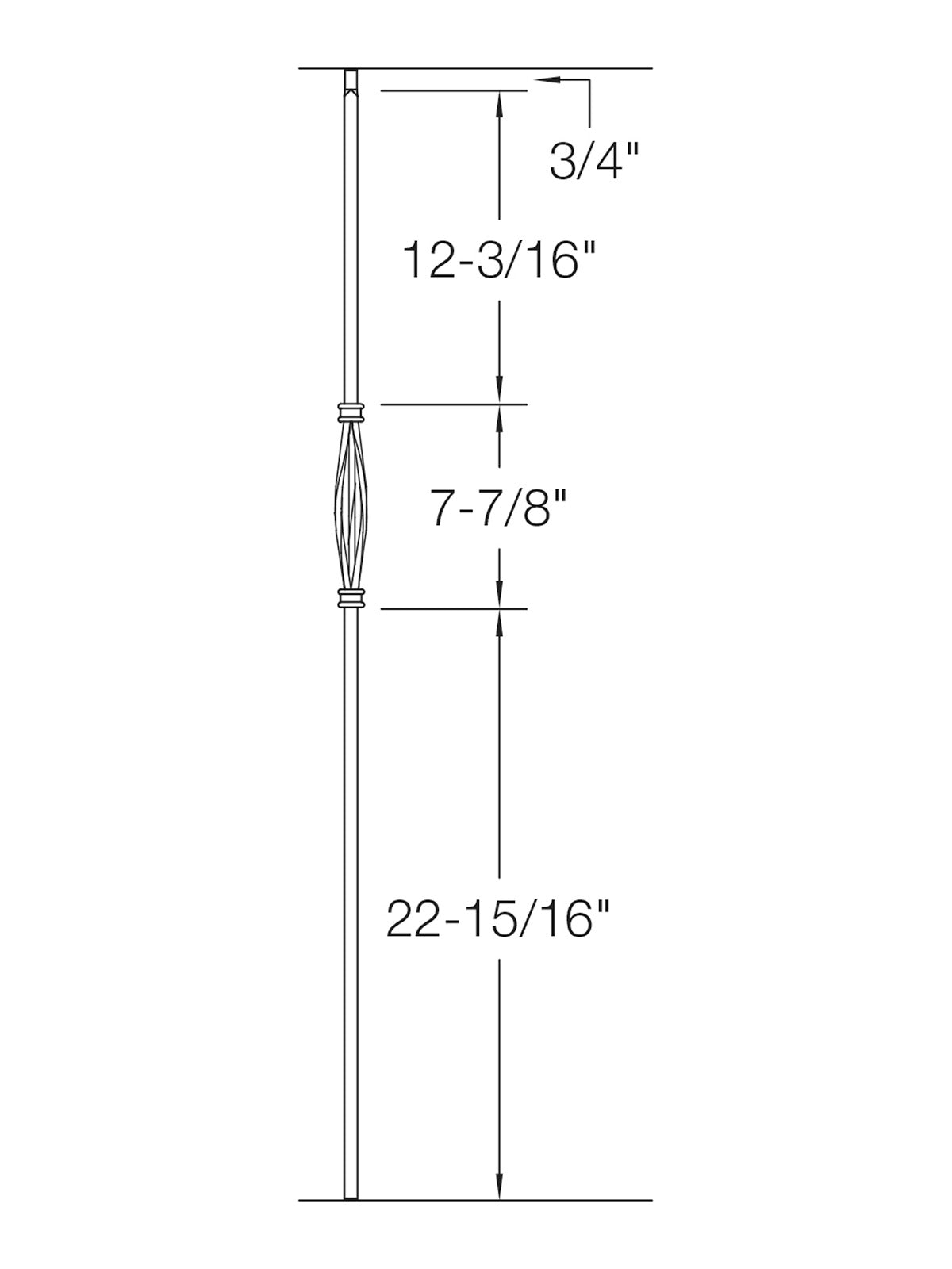 Iron Baluster T18 - 1/2" Square - Contemporary Single Basket: Slimline