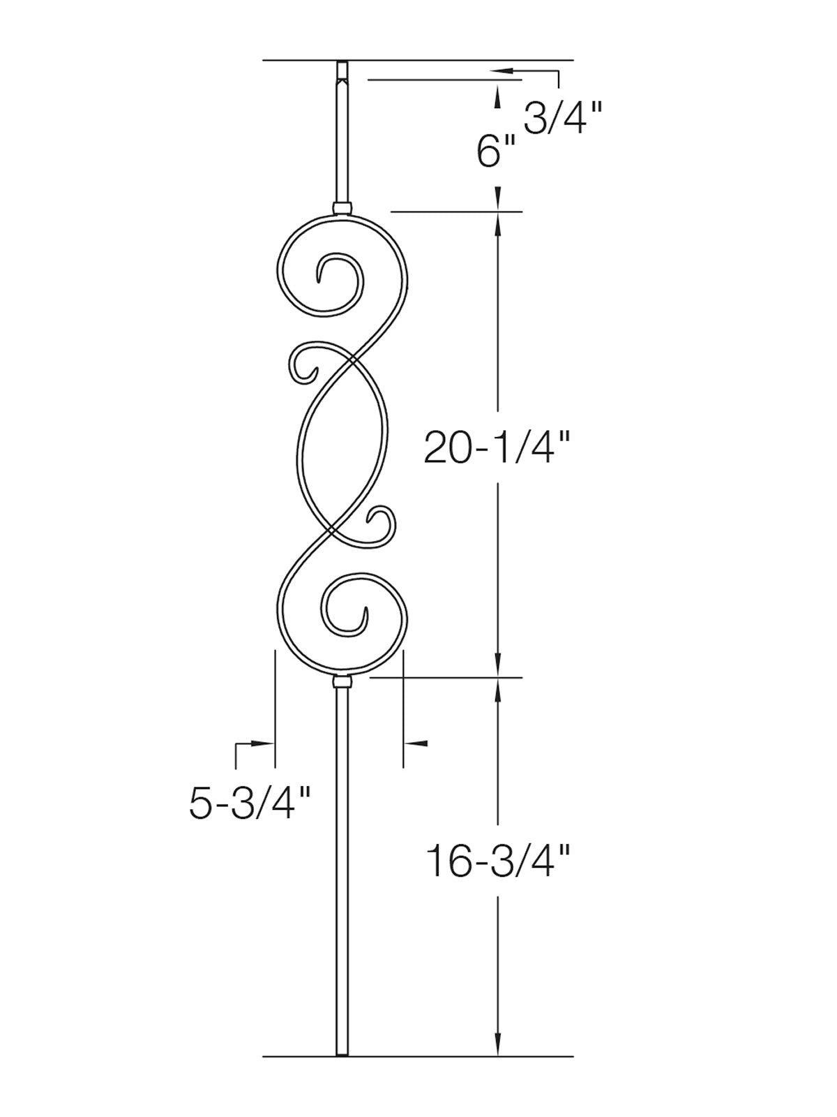 Iron Baluster T57 - 1/2" Square - S Scroll