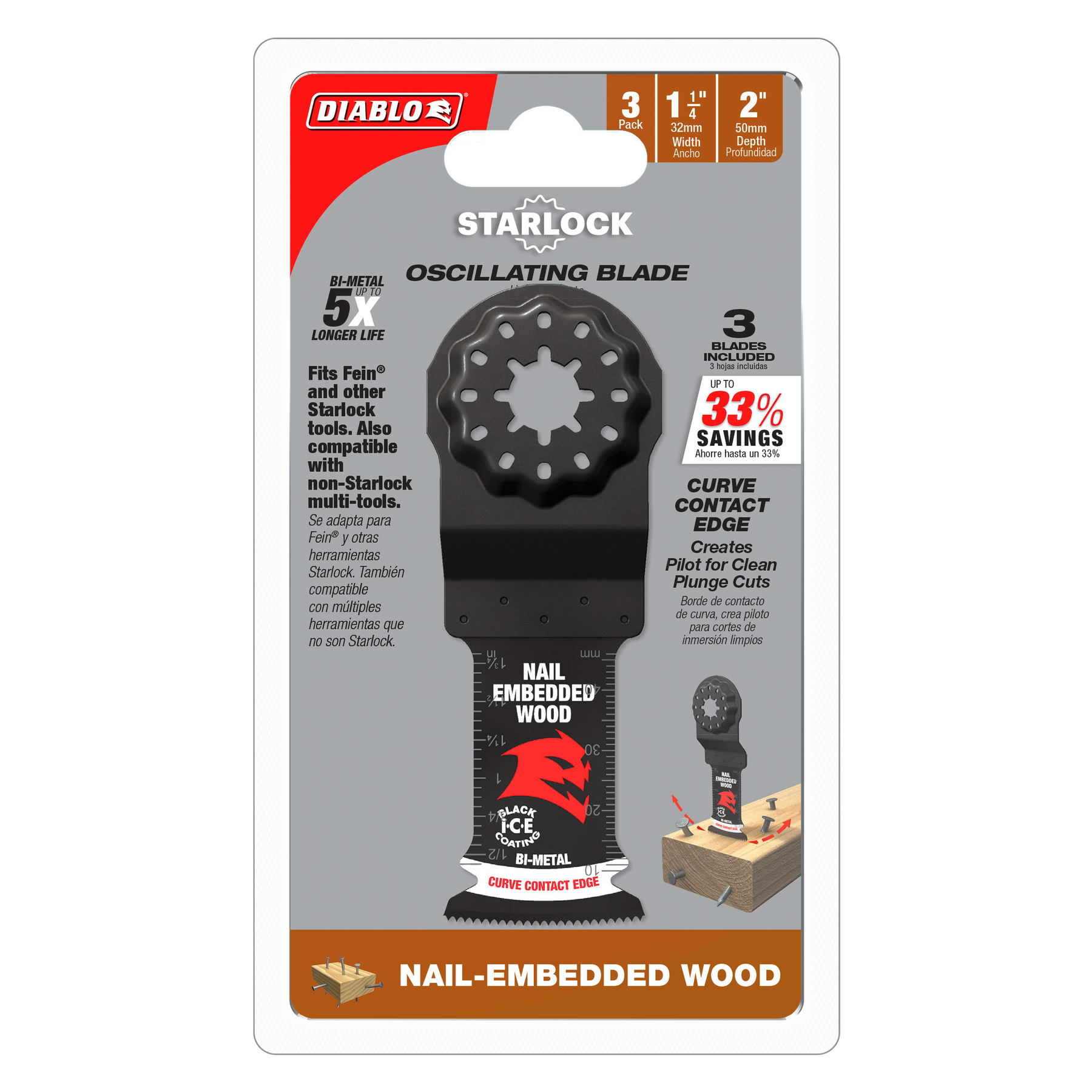 Diablo Starlock Bi-Metal Oscillating Blades for Nail-Embedded Wood