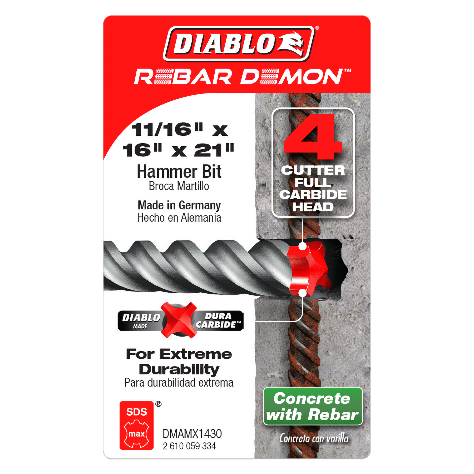 Diablo Rebar Demon™ SDS-Max 4-Cutter Full Carbide Head Hammer Drill Bit