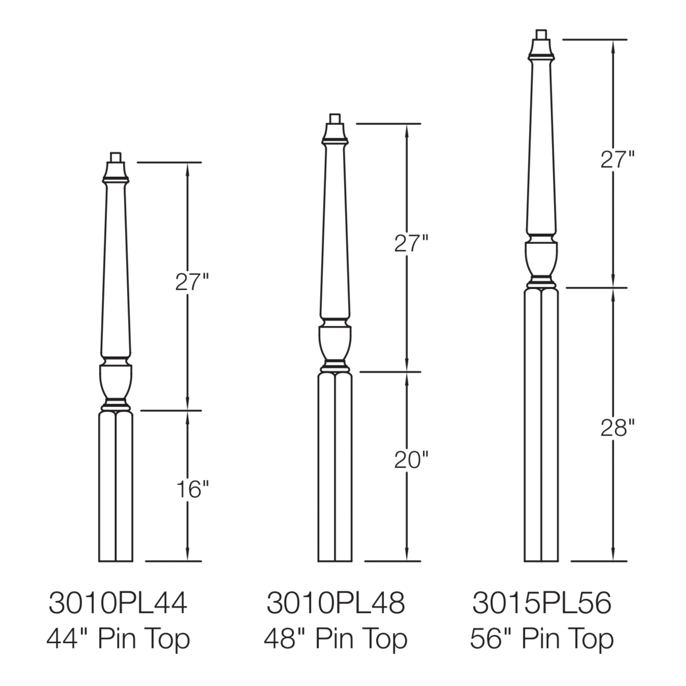 Stockbridge 3010PL-PT Series Pin Top Newel Post (3-1/2")