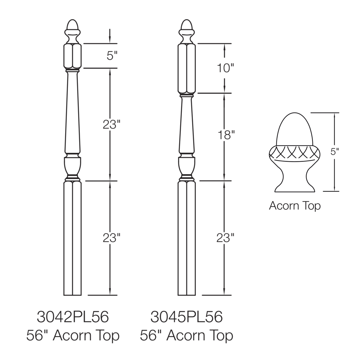 Stockbridge 3010PL-AT Series Acorn Top Newel Post (3-1/2")