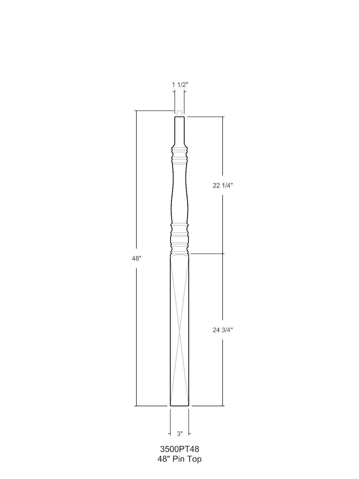 Hampton 3500PT Pin Top Newel Post (3")