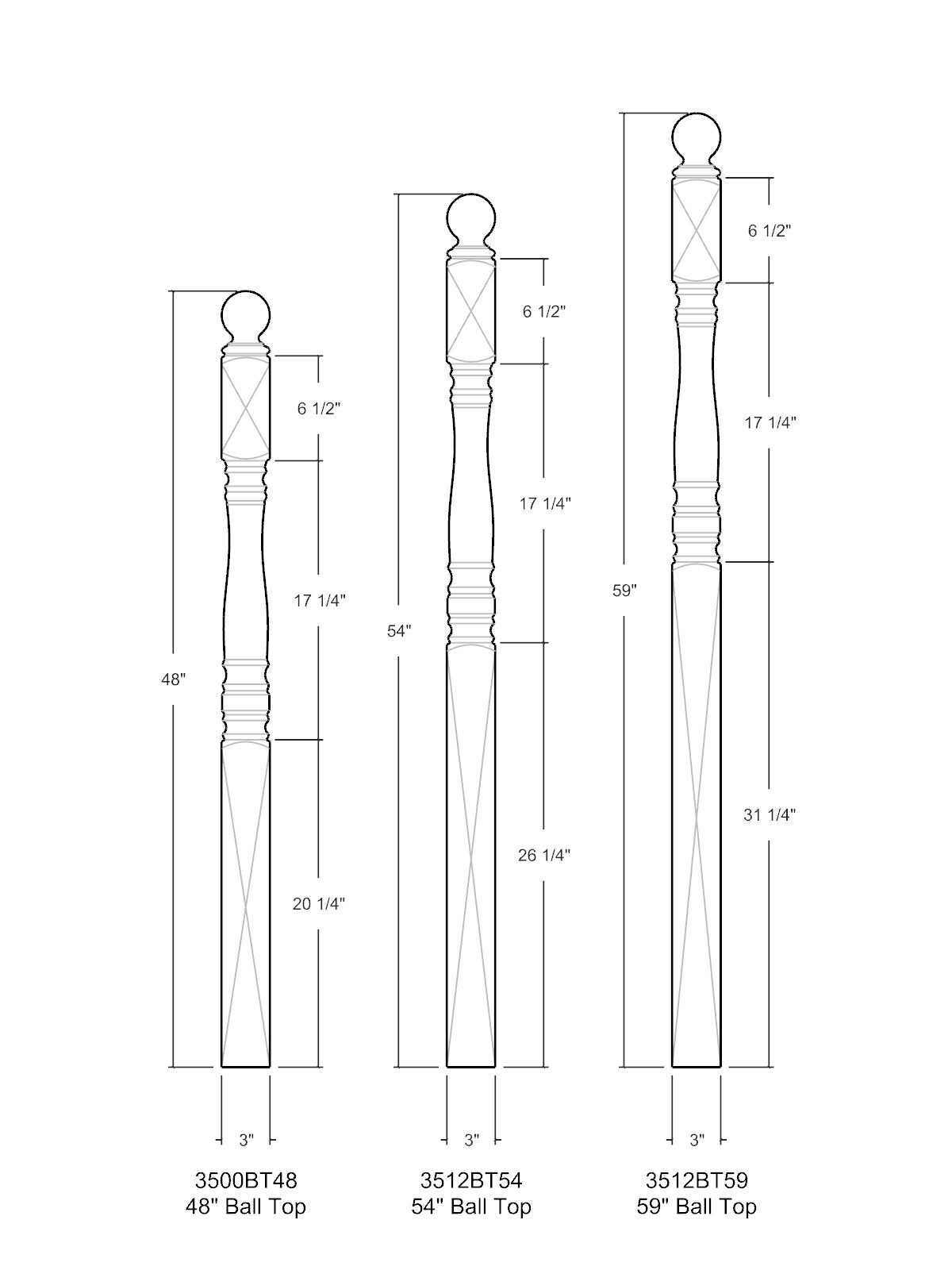 Hampton 3500BT Series Ball Top Newel Post (3")