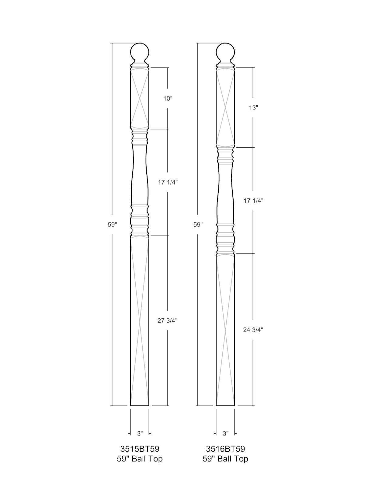 Hampton 3500BT Series Ball Top Newel Post (3")