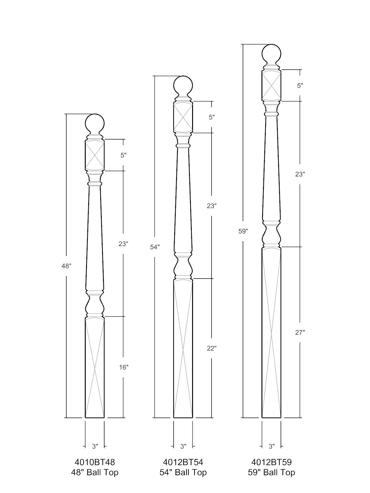 Colonial 4010BT Series Ball Top Newel Post (3")