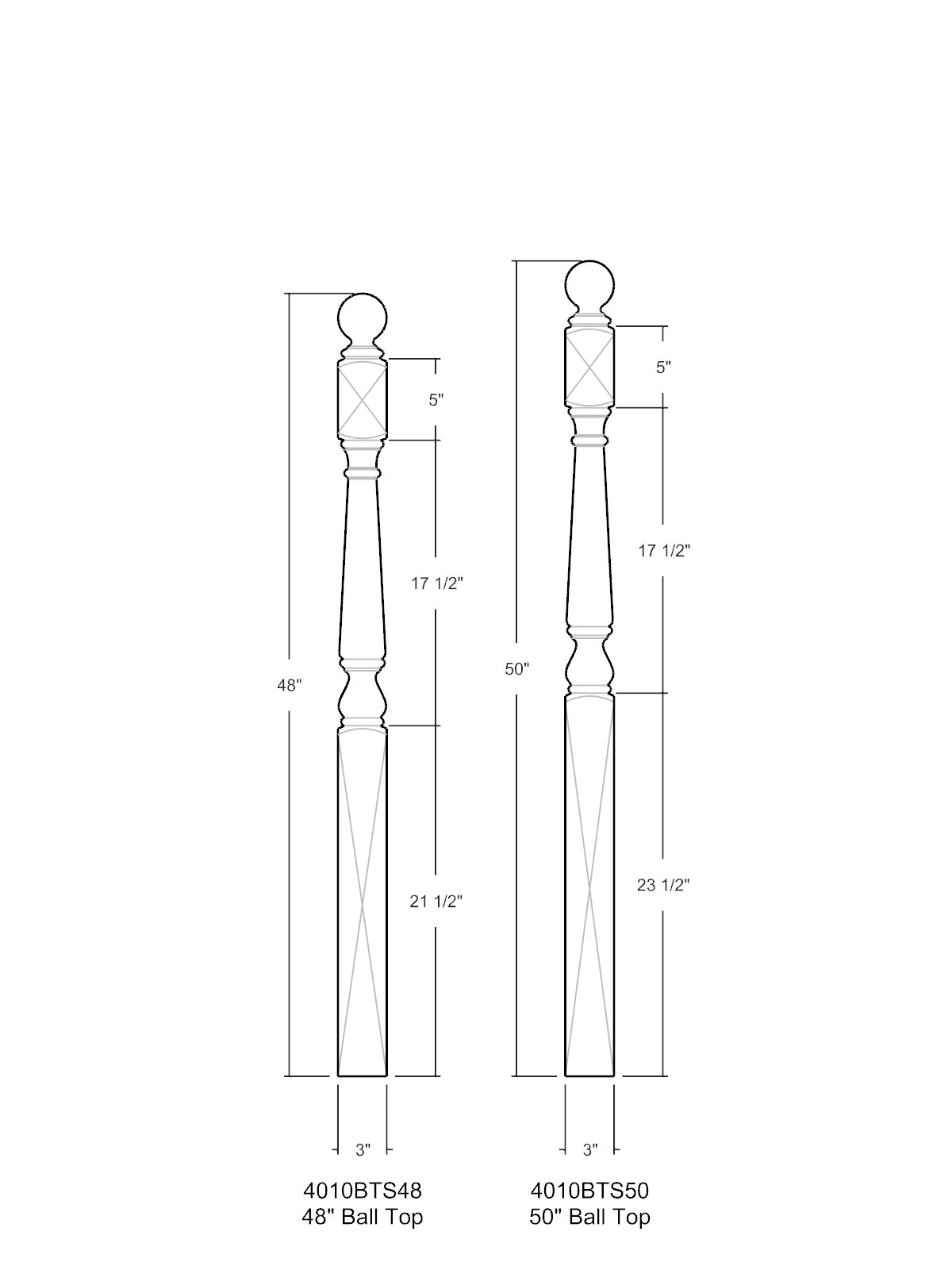 Colonial 4010BTS Series Ball Top Newel Post (3")