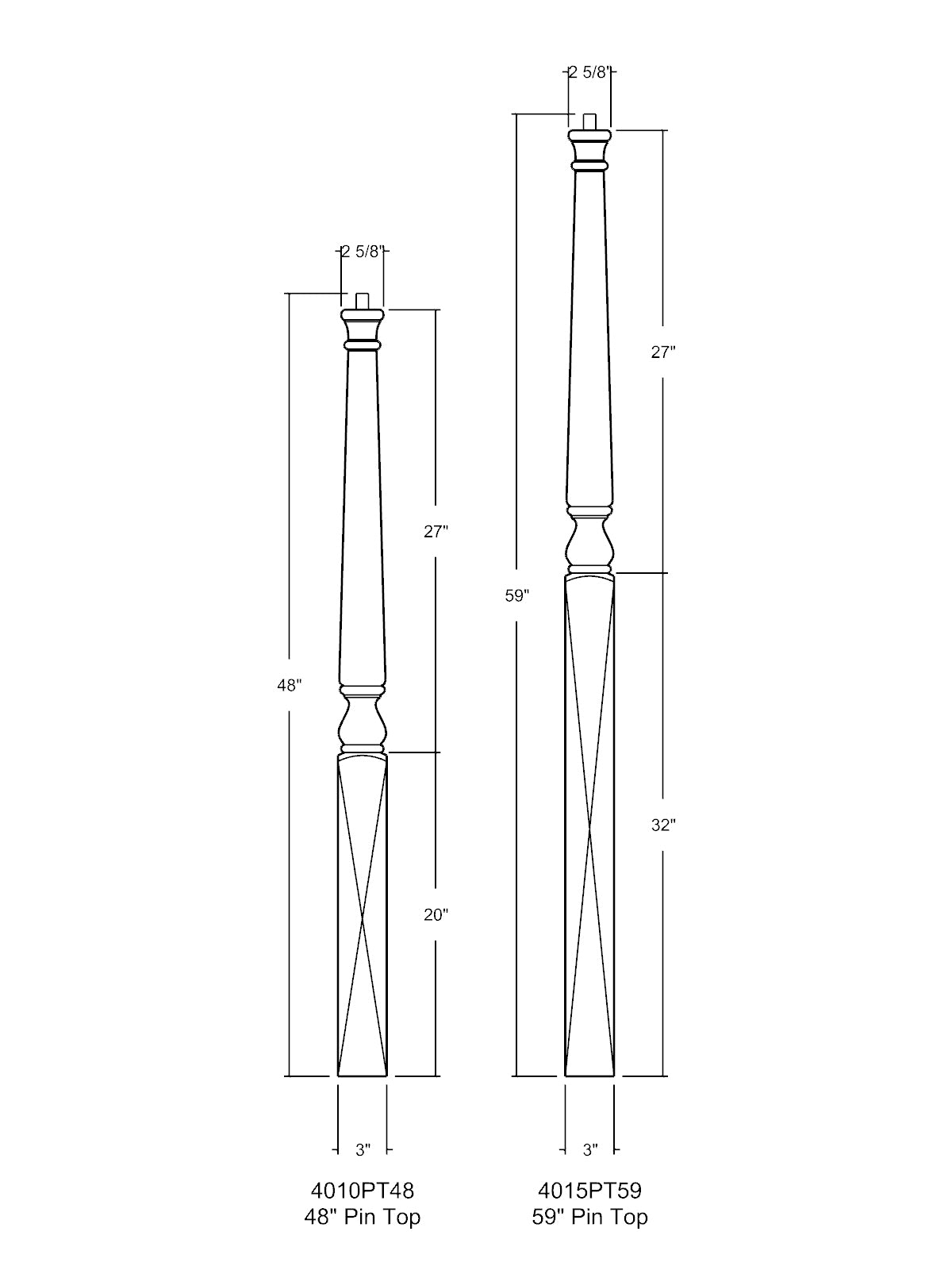 Colonial 4010PT Series Pin Top Newel Post (3")