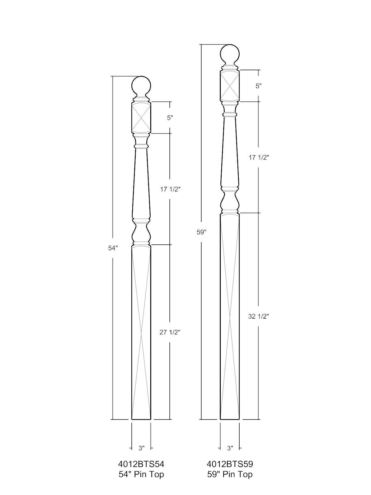 Colonial 4010BTS Series Ball Top Newel Post (3")