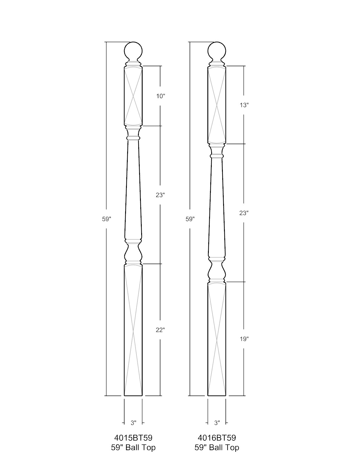 Colonial 4010BT Series Ball Top Newel Post (3")