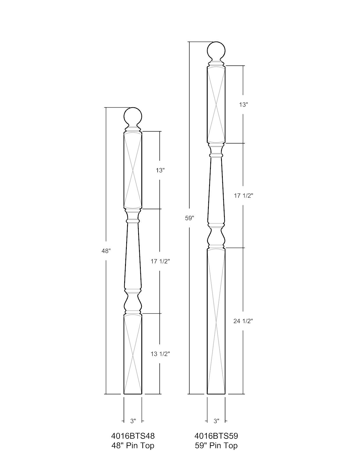 Colonial 4010BTS Series Ball Top Newel Post (3")