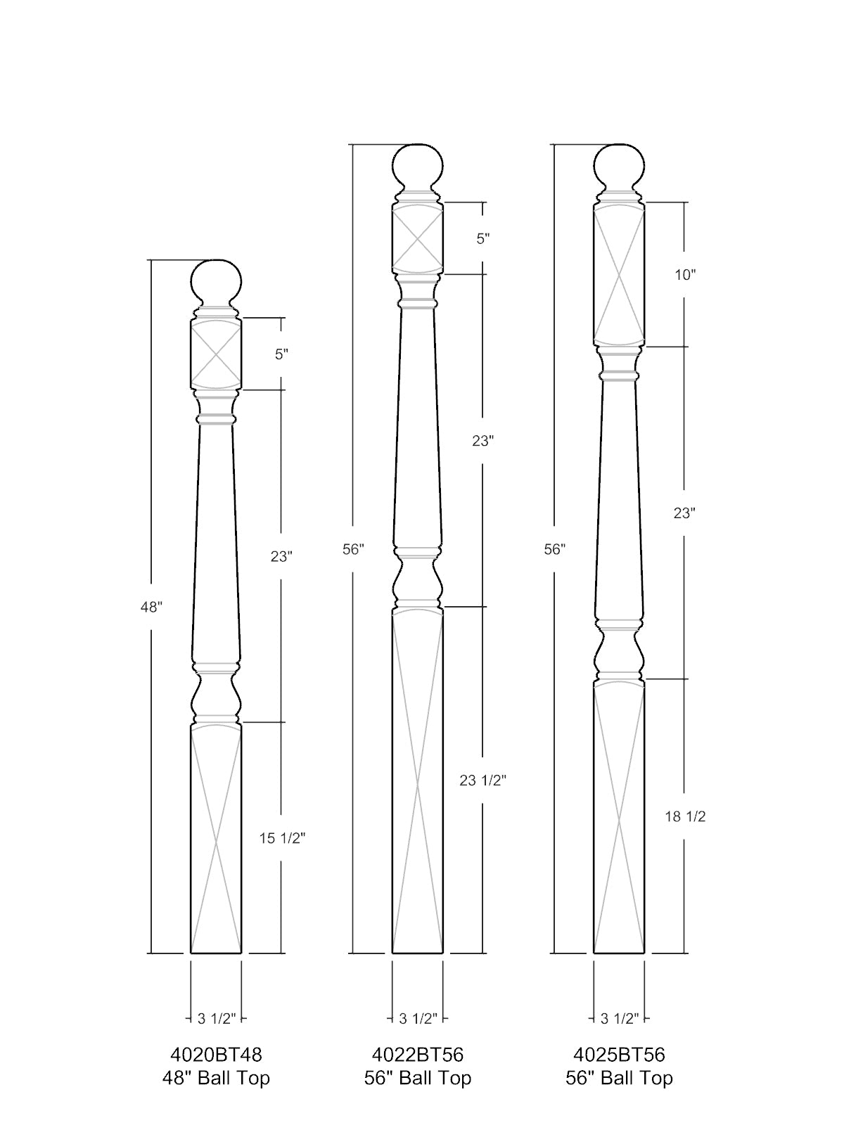 Colonial 4020BT Series Ball Top Newel Post (3-1/2")