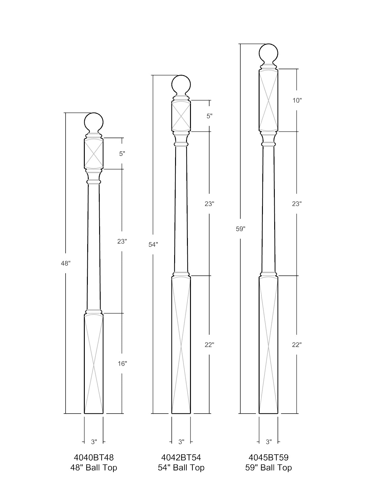 4040BT Special Series Ball Top Newel Post (3")