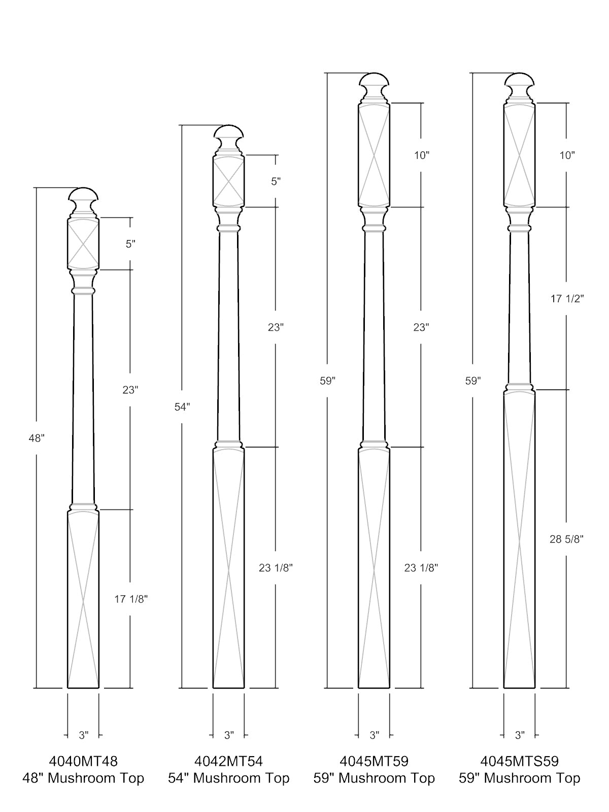 Colonial 4040MT Series Mushroom Top Newel Post (3")