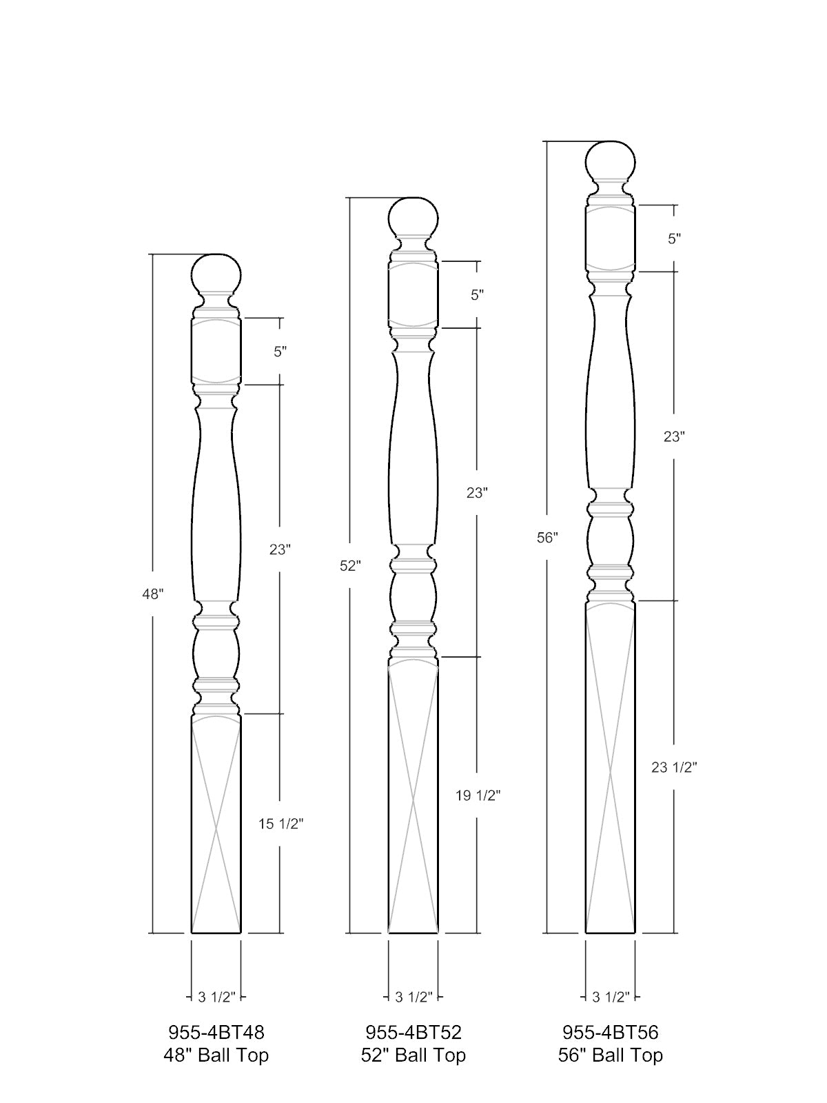 Bordeaux 955-4BT Series Ball Top Newel Post (3-1/2")