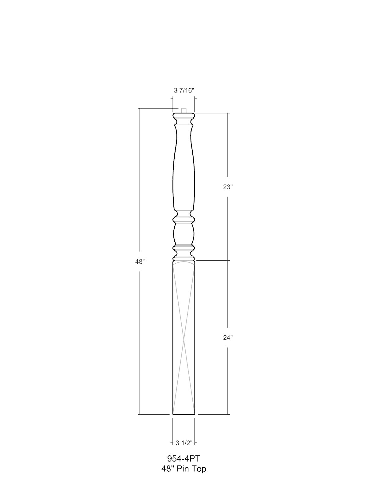 Bordeaux 954-4PT Pin Top Newel Post (3-1/2")