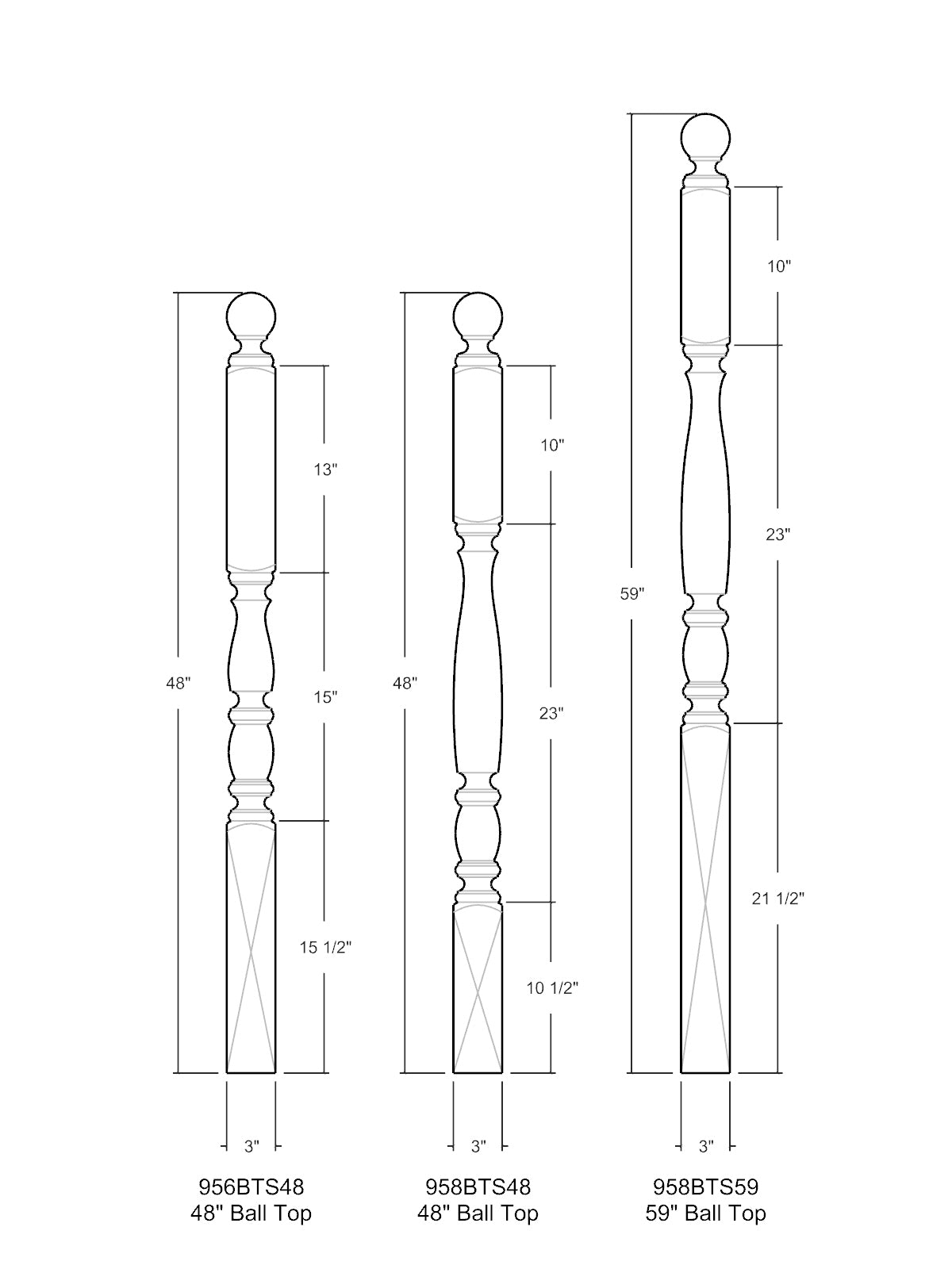 Bordeaux 955BT Series Ball Top Newel Post (3")