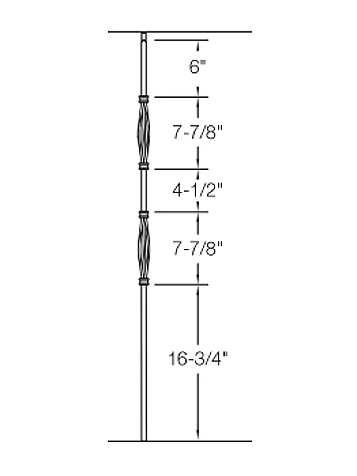 Iron Baluster T182 - 1/2" Square - Contemporary Double Basket: Slimline