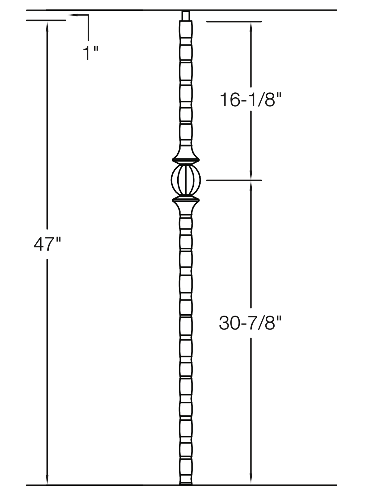 Iron Newel TN31 - 1-3/16" Square - Single Ball Hammered