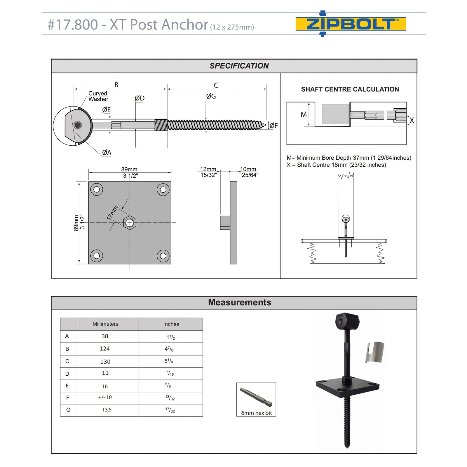 Zipbolt XT Exterior Post Anchor 17.800