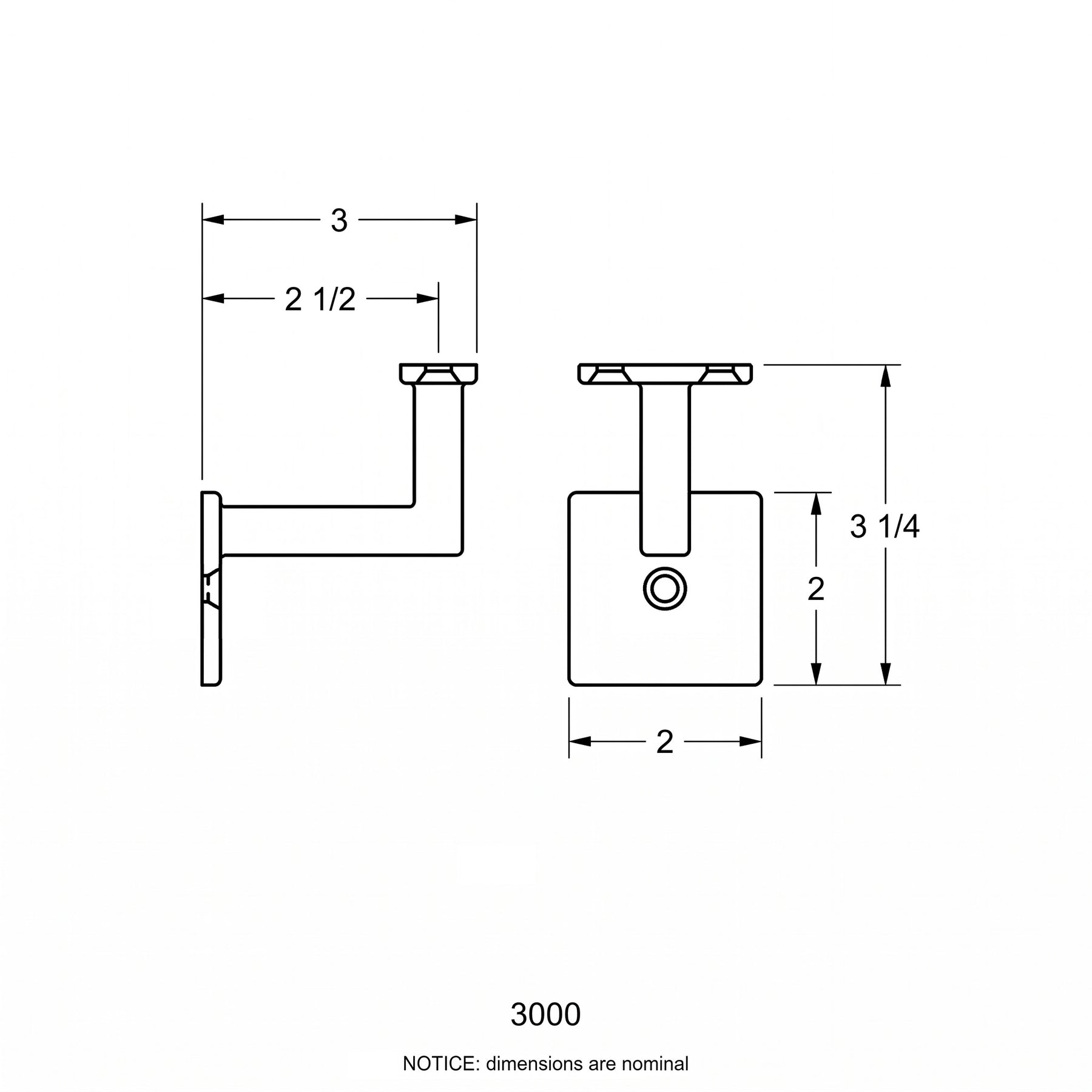 Handrail Bracket 3000 - Square