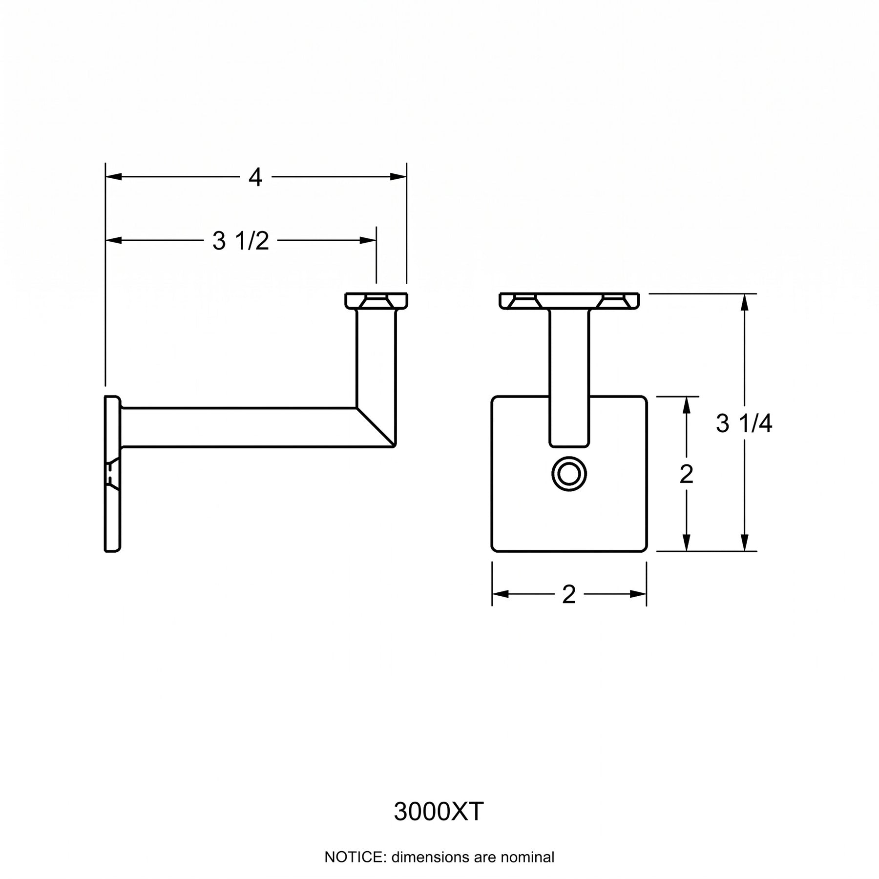 Handrail Bracket 3000 - Square