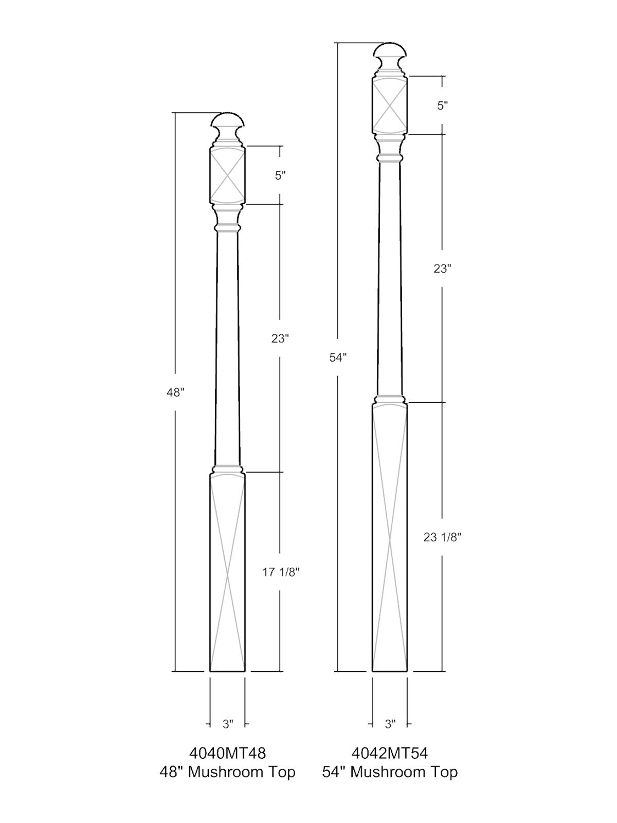 Colonial 4040MT Series Mushroom Top Newel Post (3")