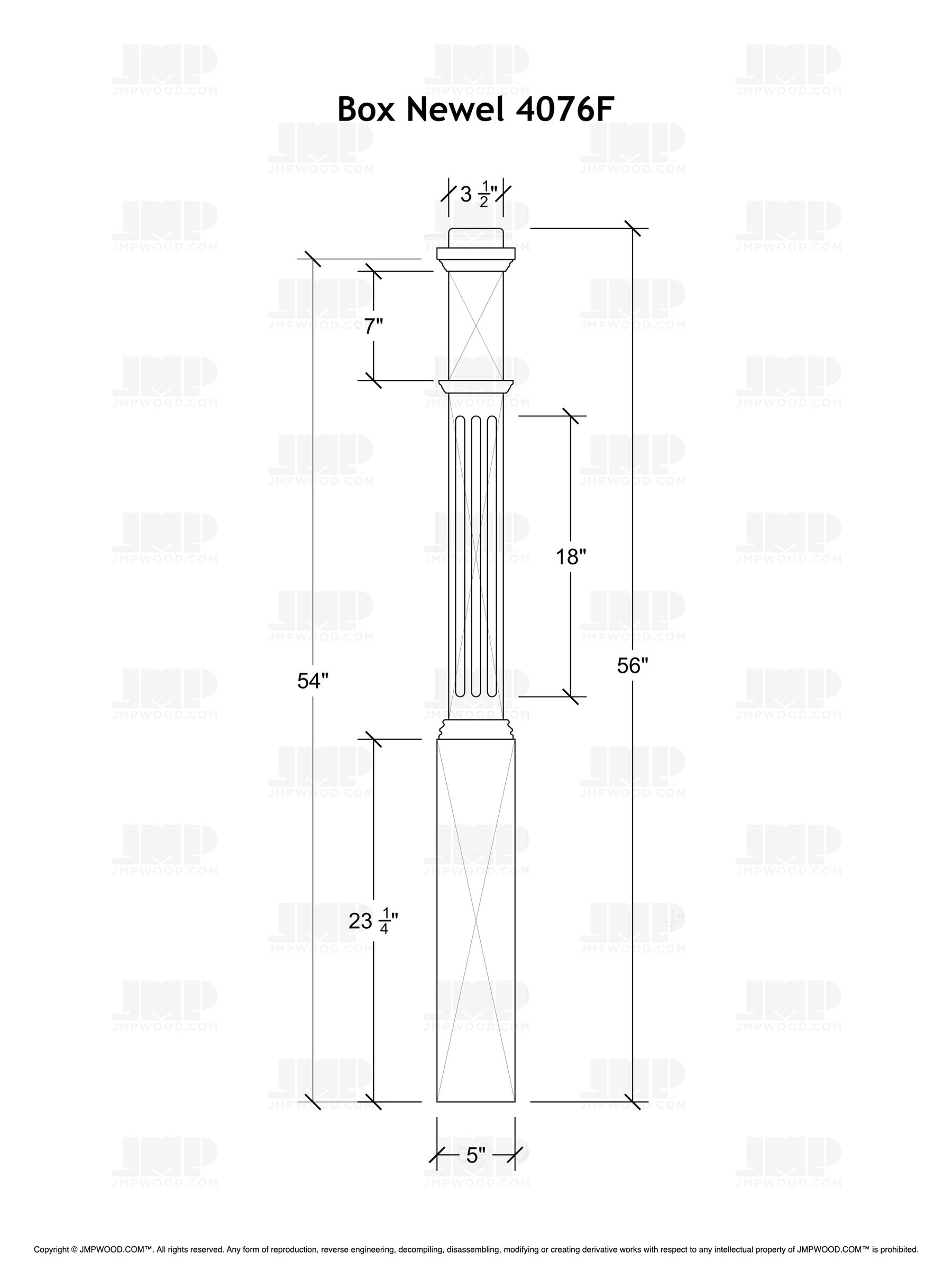 Box Newel 4076F - Fluted With Adjustable Base (5")
