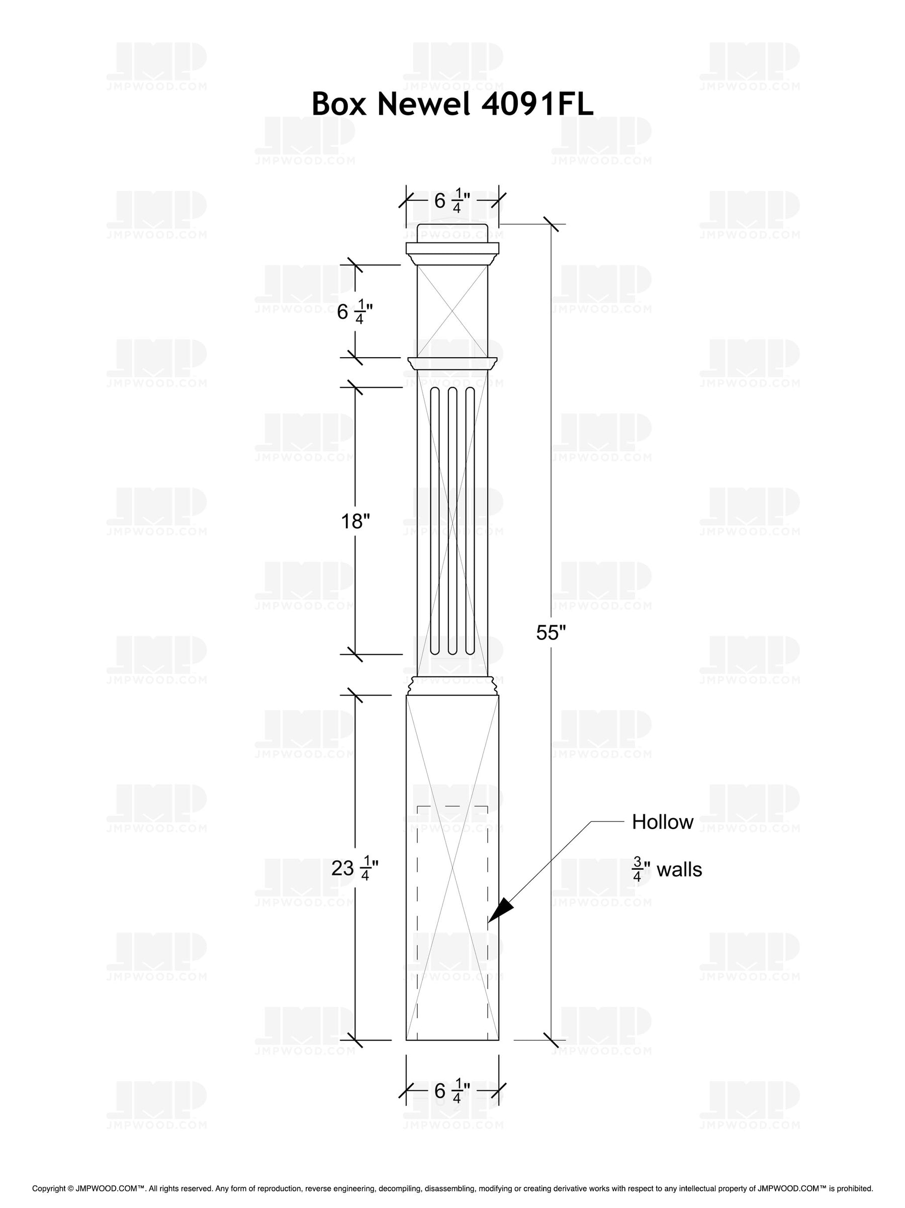 Box Newel 4091FL - Fluted (6-1/4")