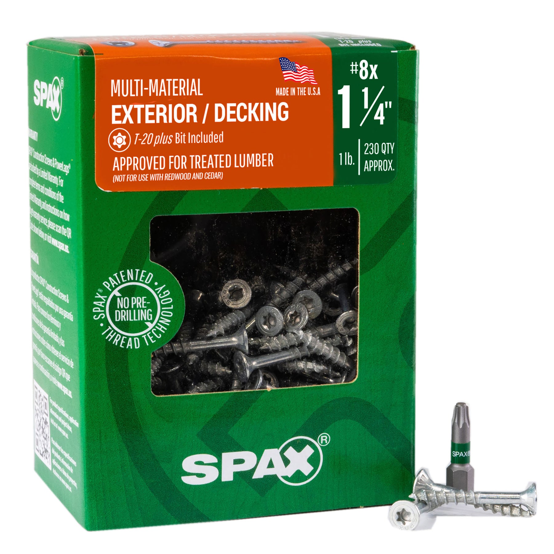 SPAX Exterior Multi-Material T-Star Plus Wood Screws - Flat Head, Partial Thread, HCR-X Coating