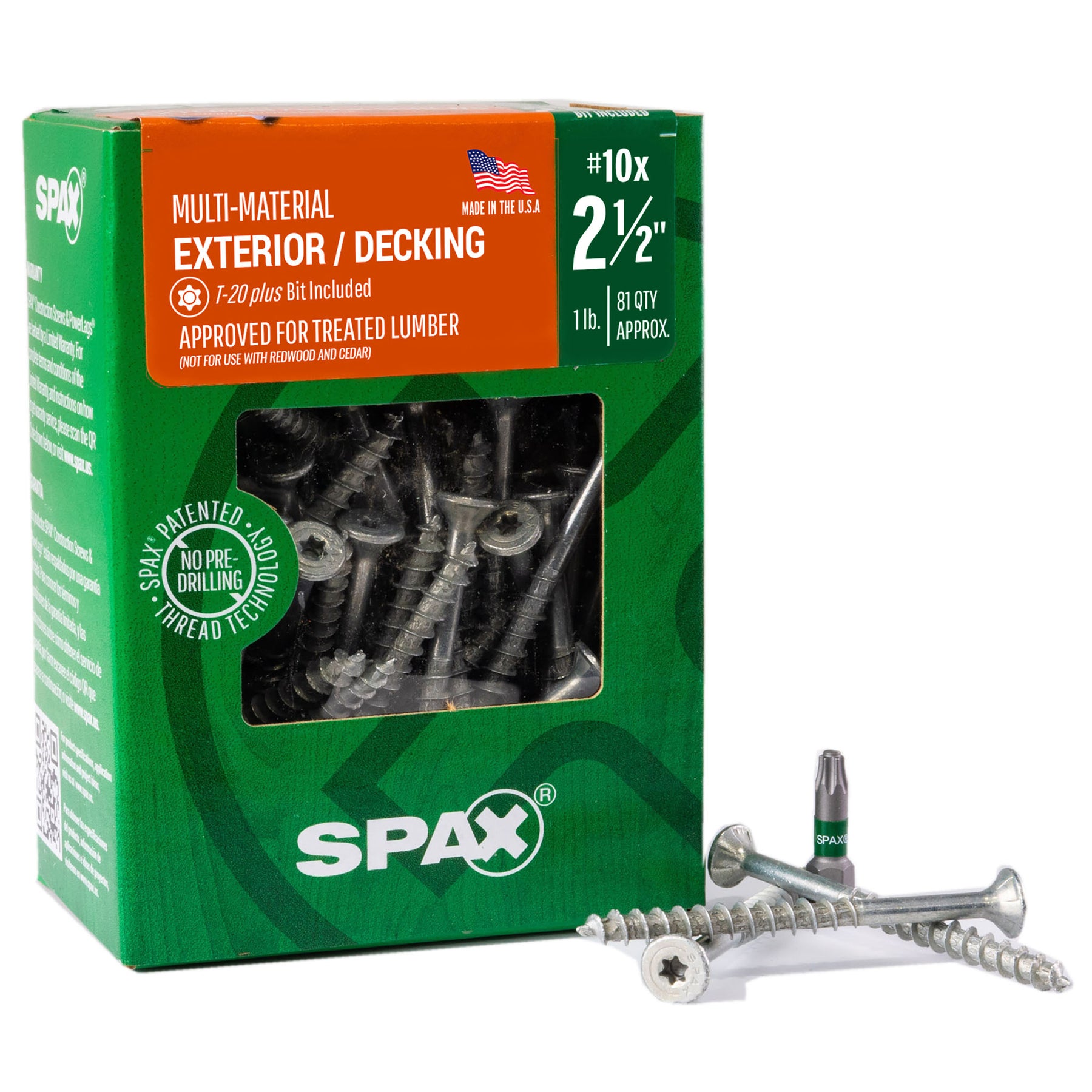 SPAX Exterior Multi-Material T-Star Plus Wood Screws - Flat Head, Partial Thread, HCR-X Coating
