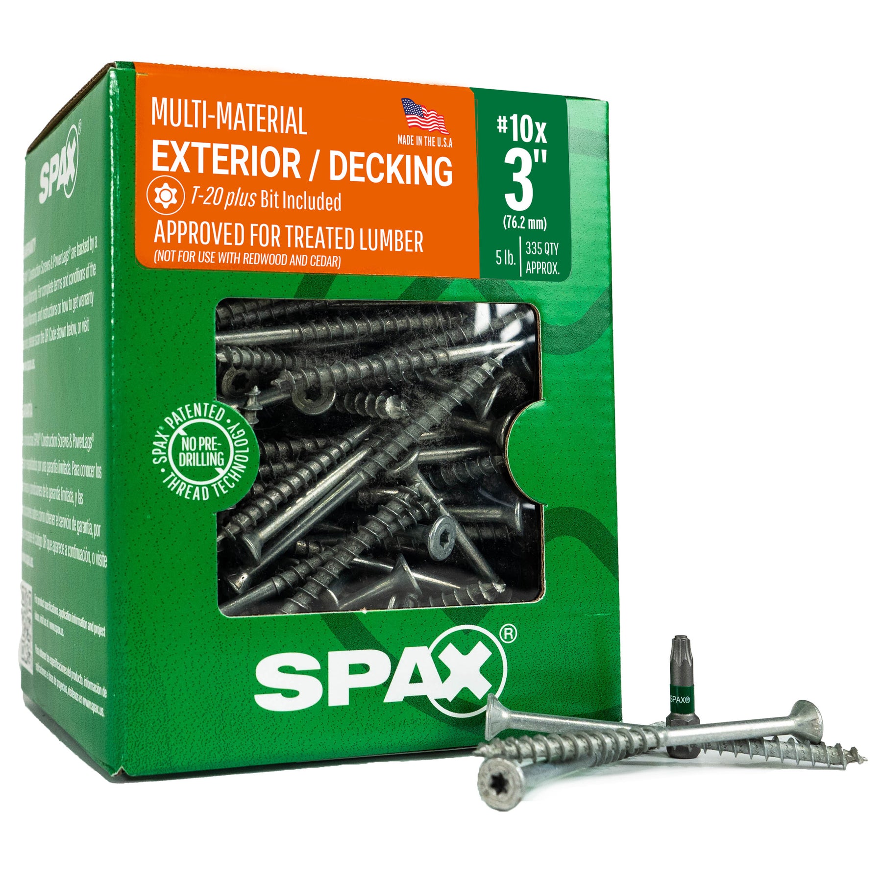 SPAX Exterior Multi-Material T-Star Plus Wood Screws - Flat Head, Partial Thread, HCR-X Coating
