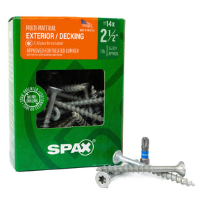 SPAX Exterior Multi-Material T-Star Plus Wood Screws - Flat Head, Partial Thread, HCR-X Coating