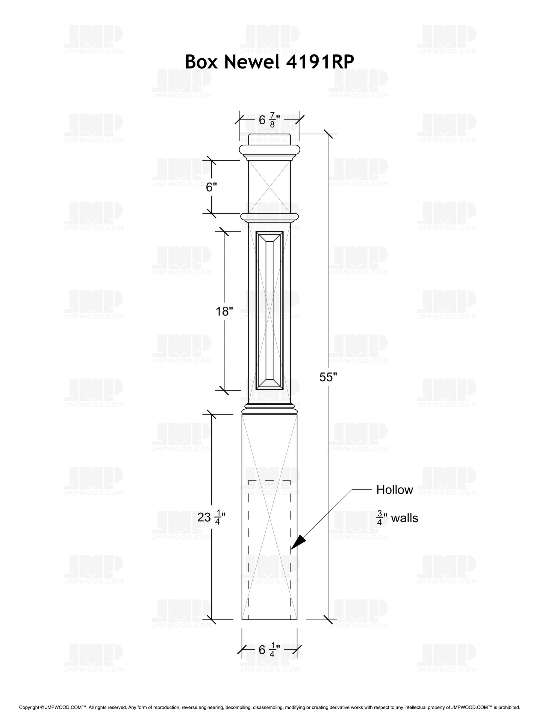 Box Newel 4191RP - Raised Panel (6-1/4")