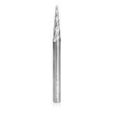 #option_46282-U 5.4 Deg Tapered Angle Ball Tip 1/16 Dia x 1/32 Radius x 1 x 1/4 Shank x 3 Inch Long x 4 Flute Up-Cut Spiral