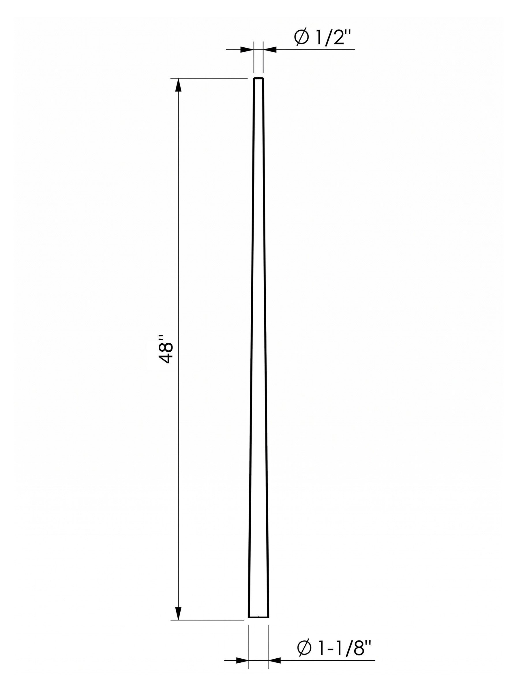 Iron Baluster 53R40L - 1-1/8" Round - Round Tapered 48" Length