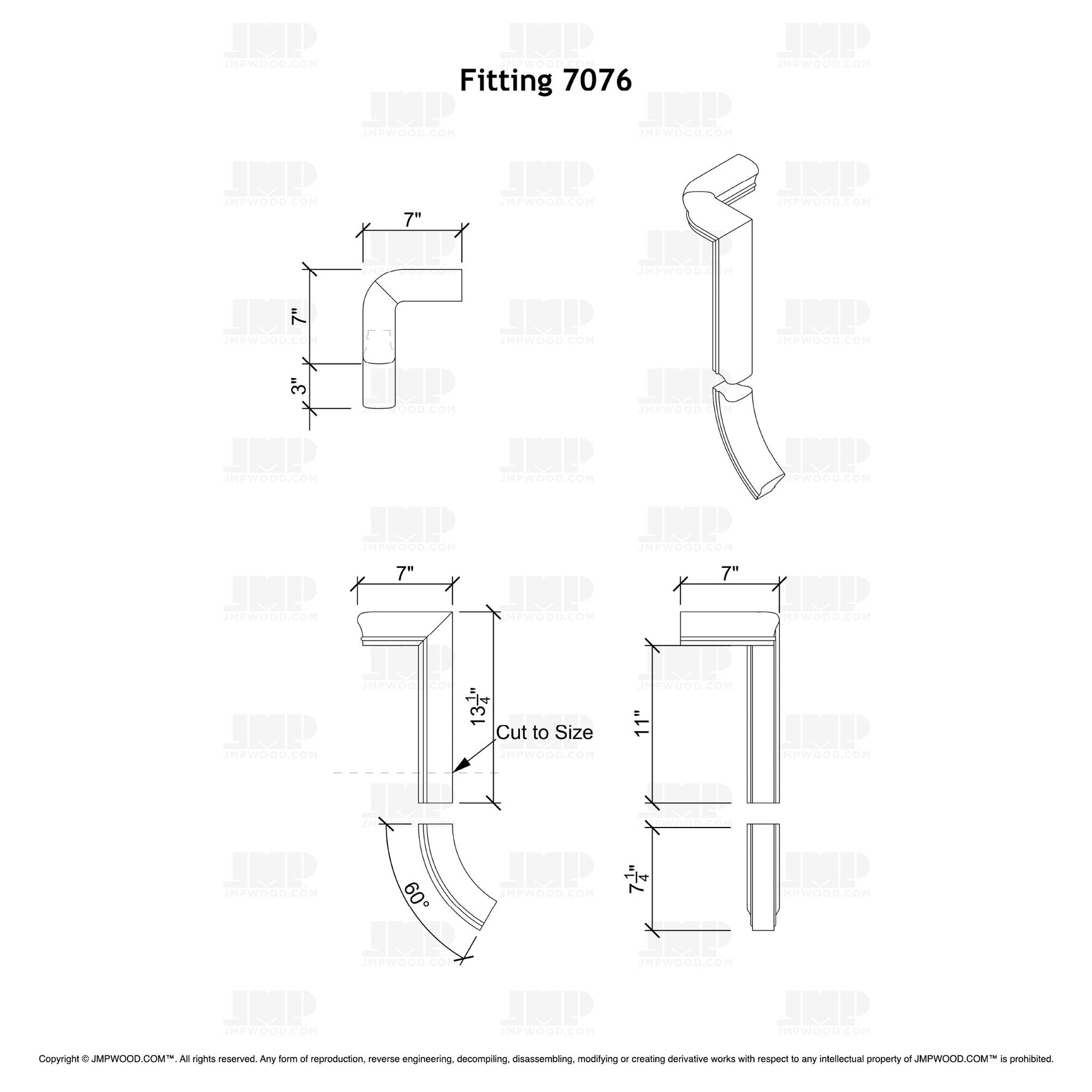 Fitting 76 - Level Quarter Turn Gooseneck Fitting with No Cap - 2 Rise (Right Hand)