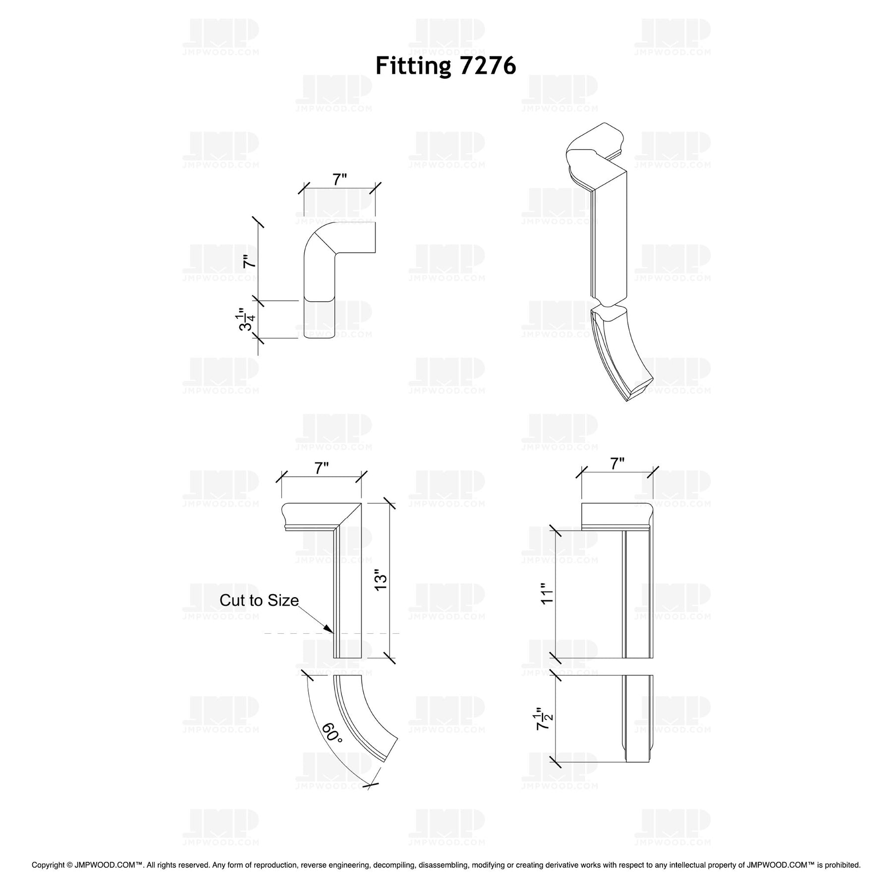 Fitting 76 - Level Quarter Turn Gooseneck Fitting with No Cap - 2 Rise (Right Hand)