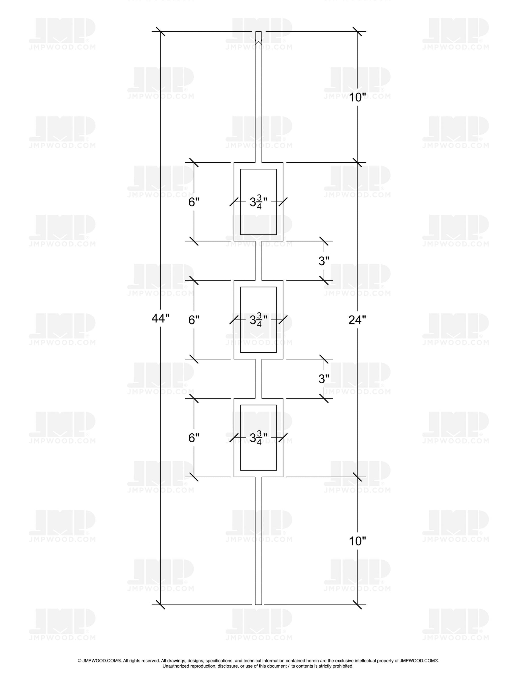 Iron Baluster 9094 - 1/2" Square - Triple Rectangle