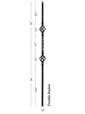 Mega Iron Baluster 9904 - 3/4" Square - Double Basket