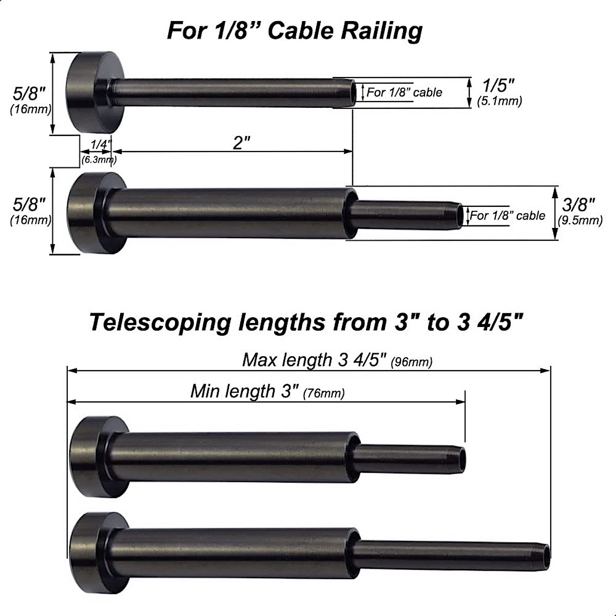 STLX-CC002 1/8" Cable Hardware Kit - Turnbuckle Swage Threaded Stud