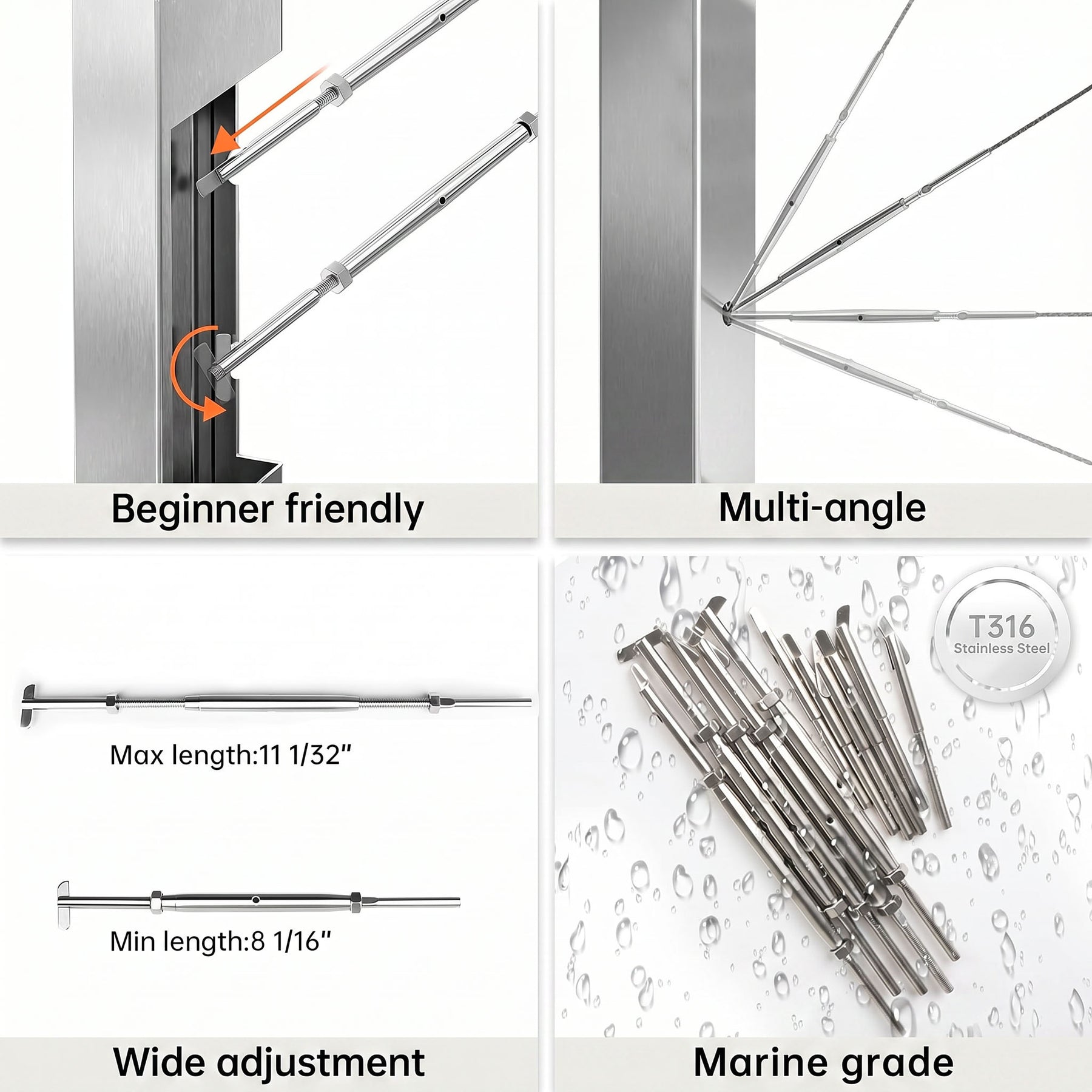 SteelX CC011 1/8" Cable Hardware - Swage Turnbuckle